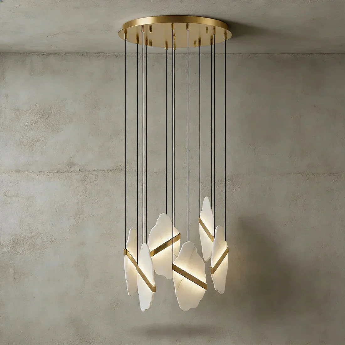 Cascading Alabaster Chandelier LED Gold Modern Staircase Light - Image 2