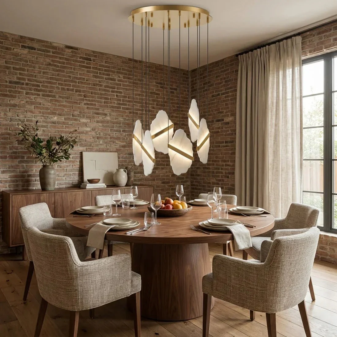 Cascading Alabaster Chandelier LED Gold Modern Staircase Light - Image 3