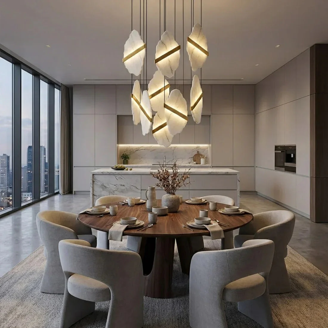 Cascading Alabaster Chandelier LED Gold Modern Staircase Light - Image 5