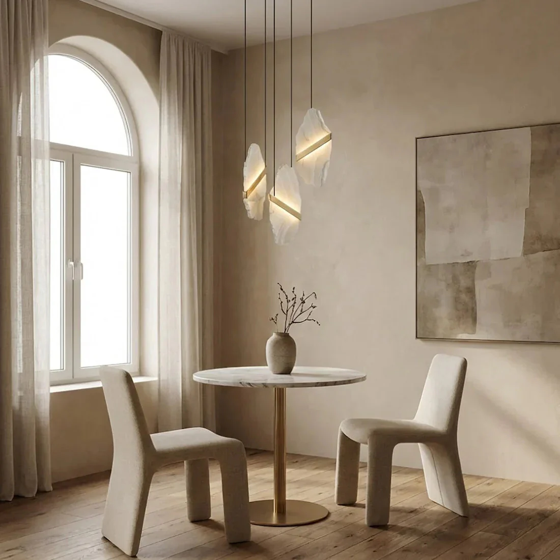 Cascading Alabaster Chandelier LED Gold Modern Staircase Light - Image 6