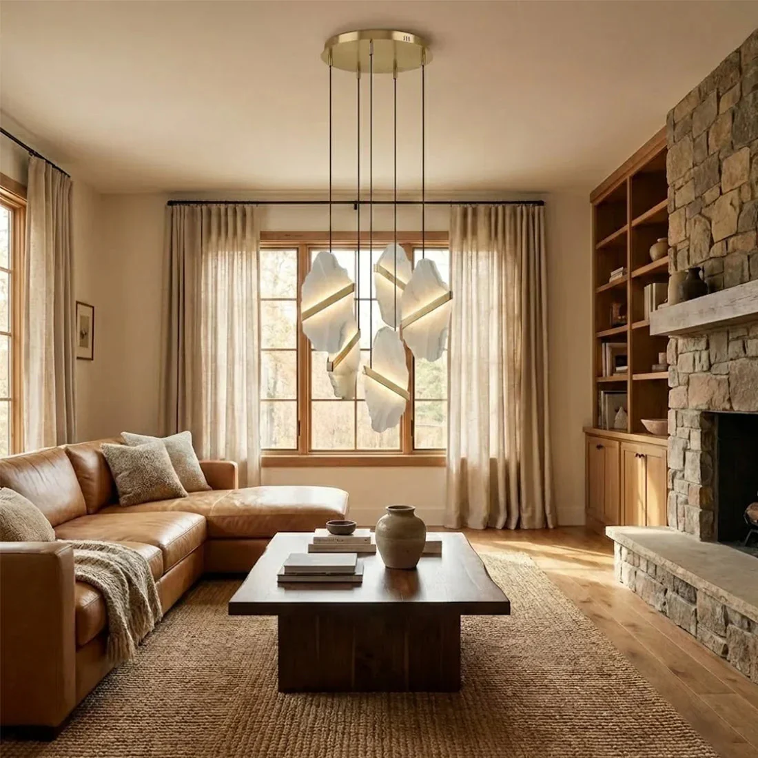 Cascading Alabaster Chandelier LED Gold Modern Staircase Light - Image 7