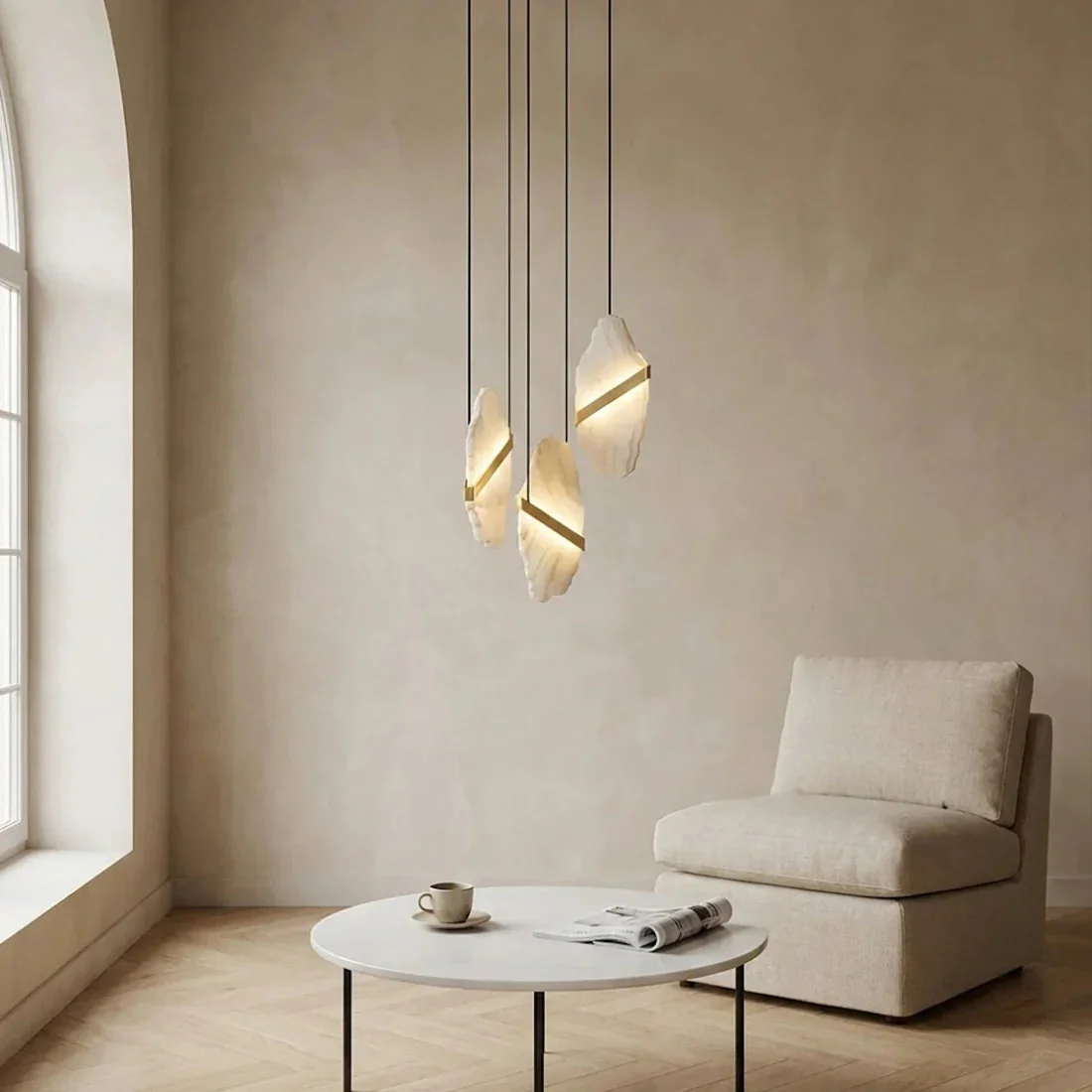 Cascading Alabaster Chandelier LED Gold Modern Staircase Light - Image 8