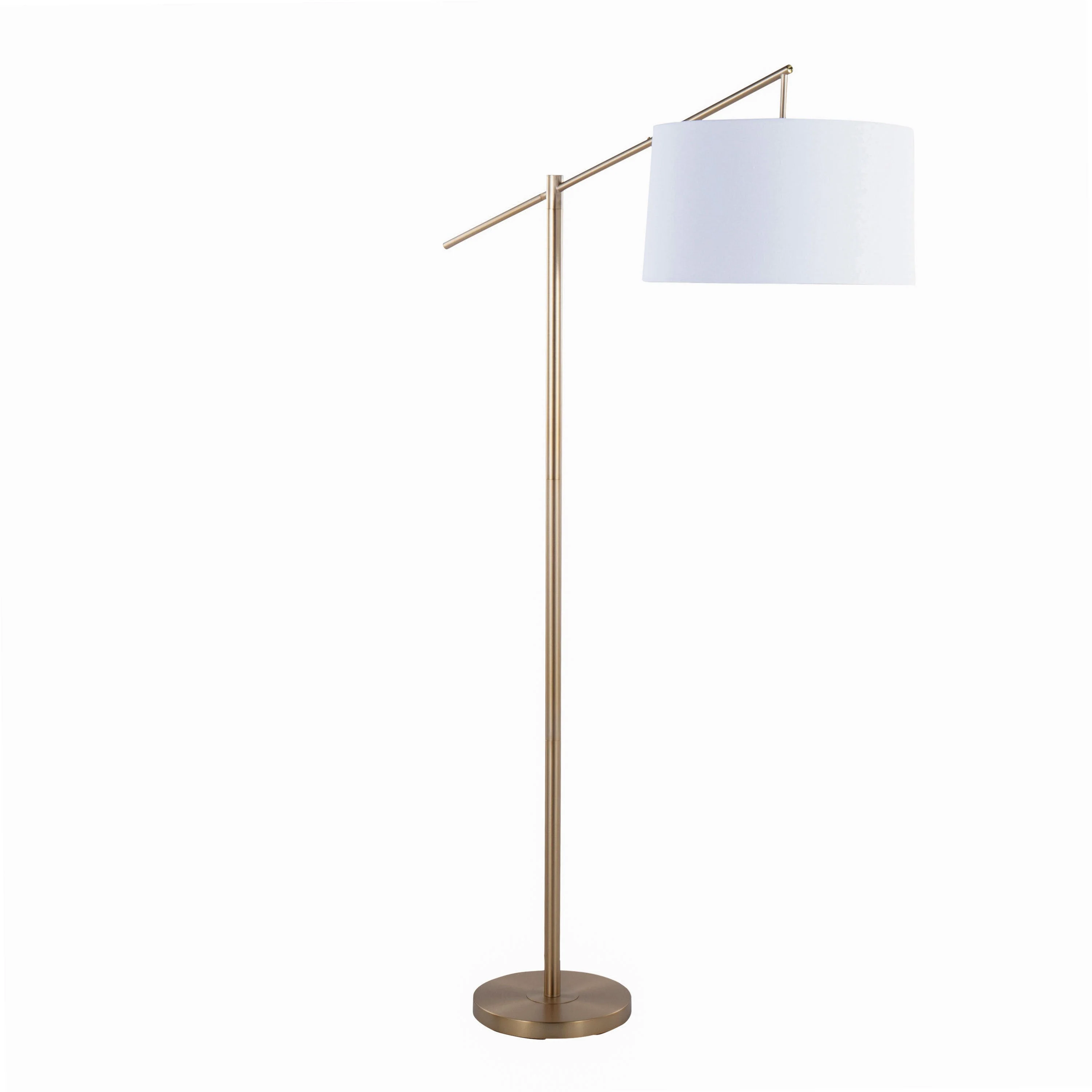 Casper 69' Contemporary Metal Floor Lamp in Gold Metal with Off-White Linen Shade - Image 3