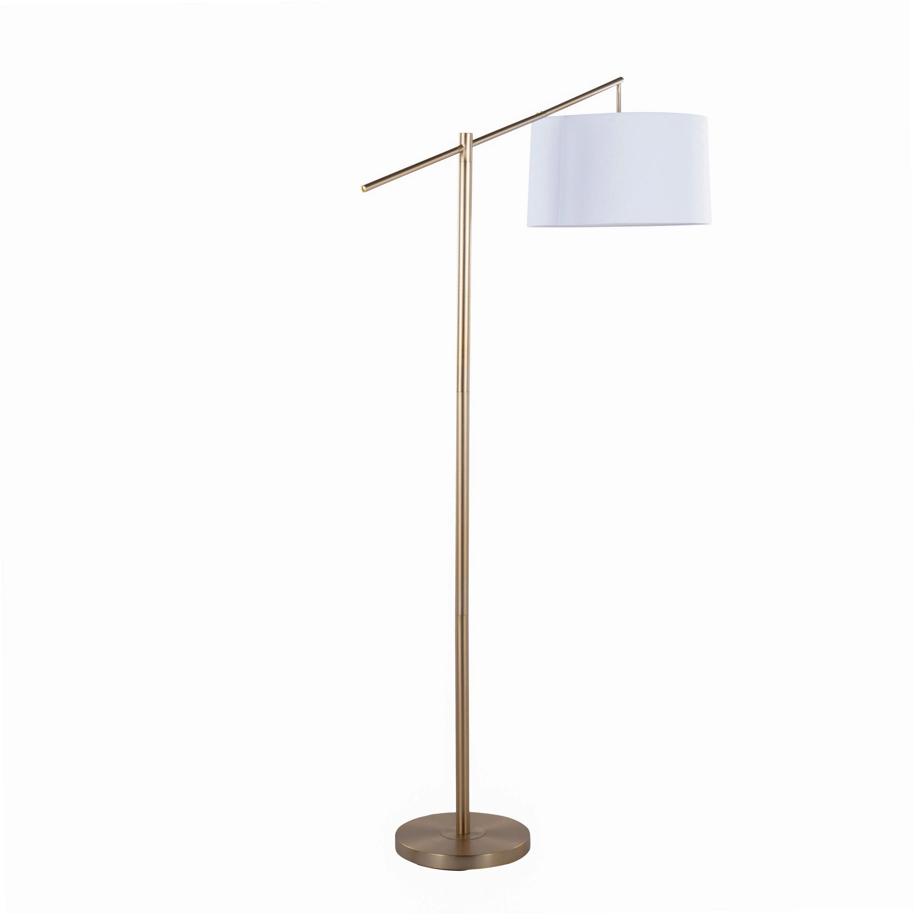 Casper 69' Contemporary Metal Floor Lamp in Gold Metal with Off-White Linen Shade - Image 4