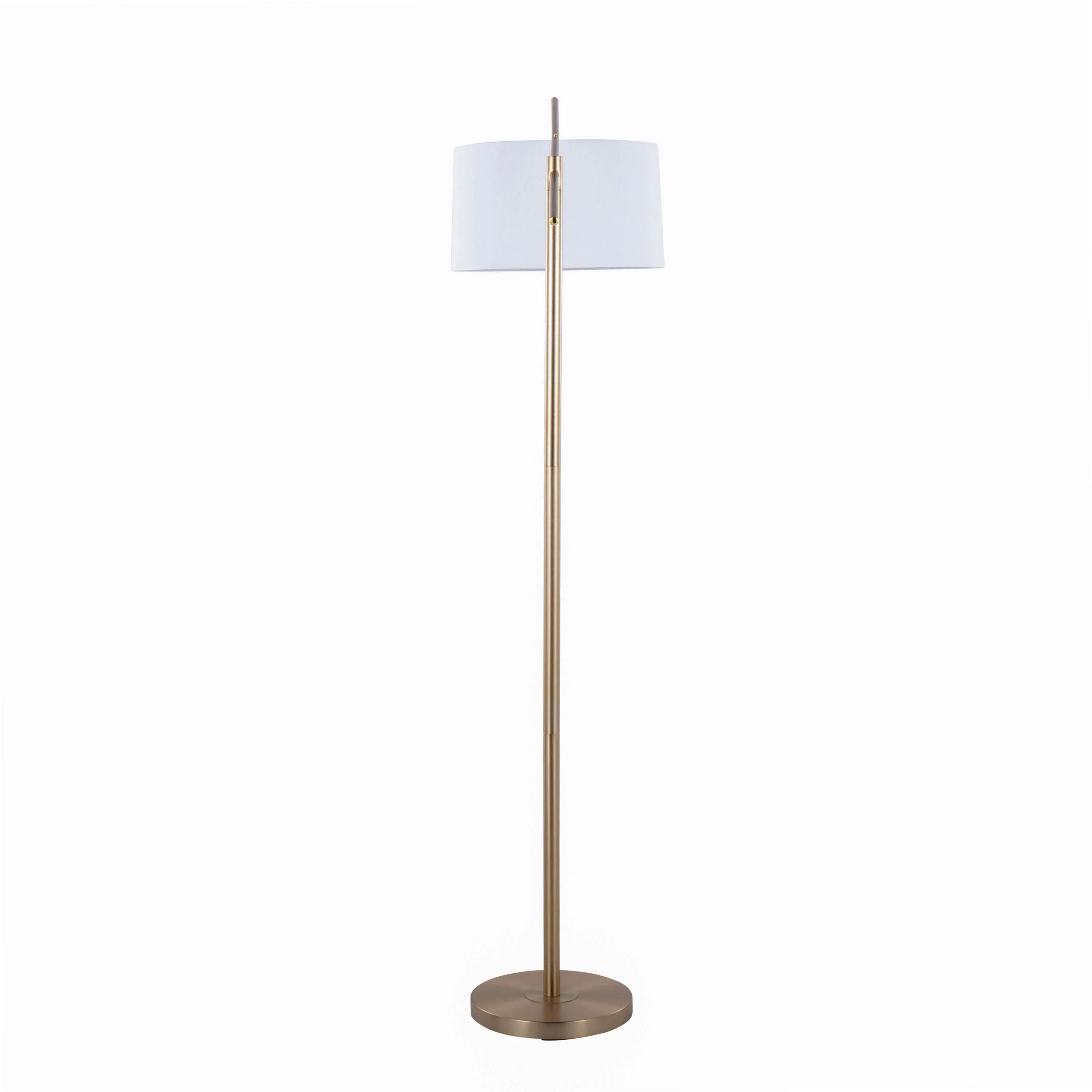 Casper 69' Contemporary Metal Floor Lamp in Gold Metal with Off-White Linen Shade - Image 5