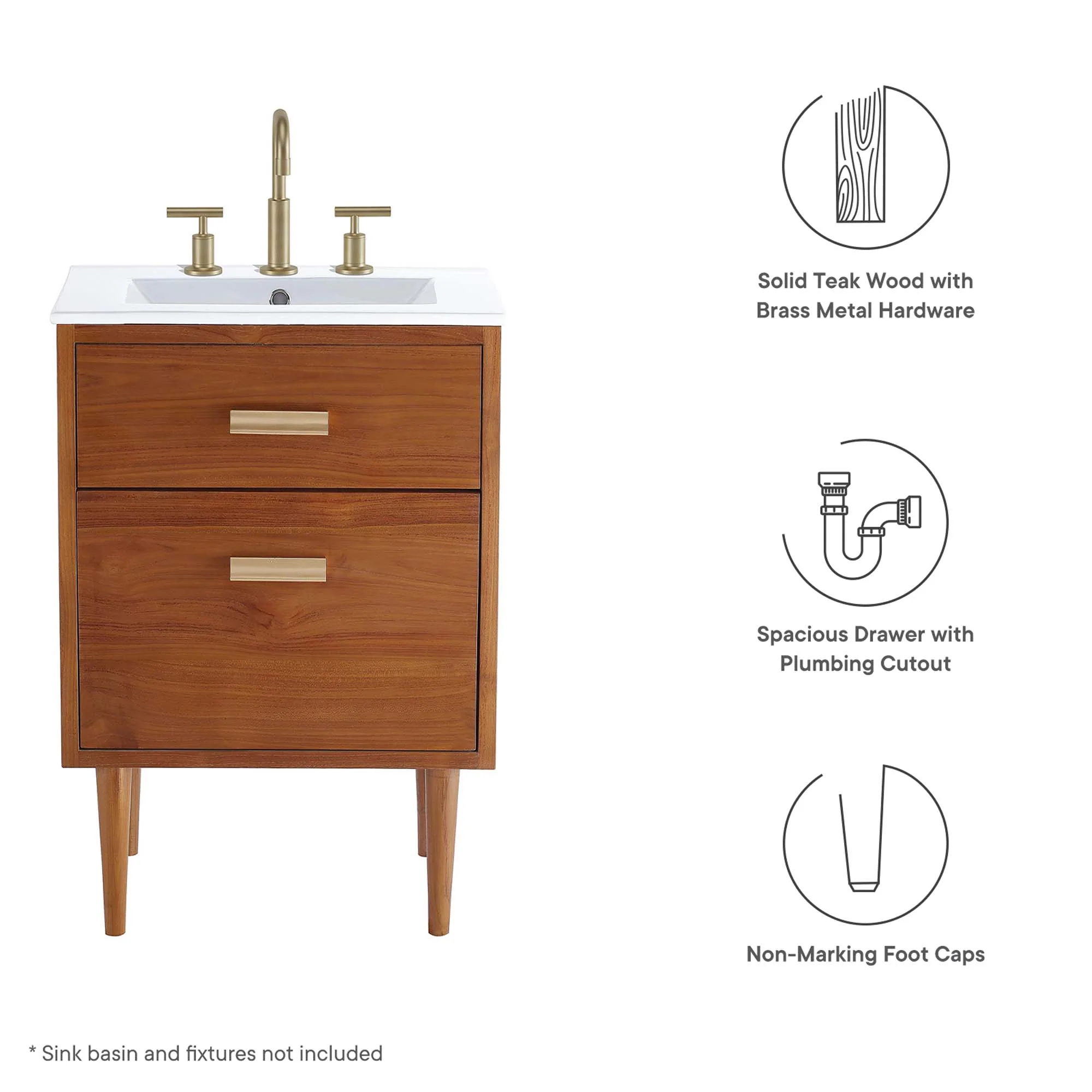 Cassia 24" Teak Wood Bathroom Vanity Cabinet by Modway - Image 2