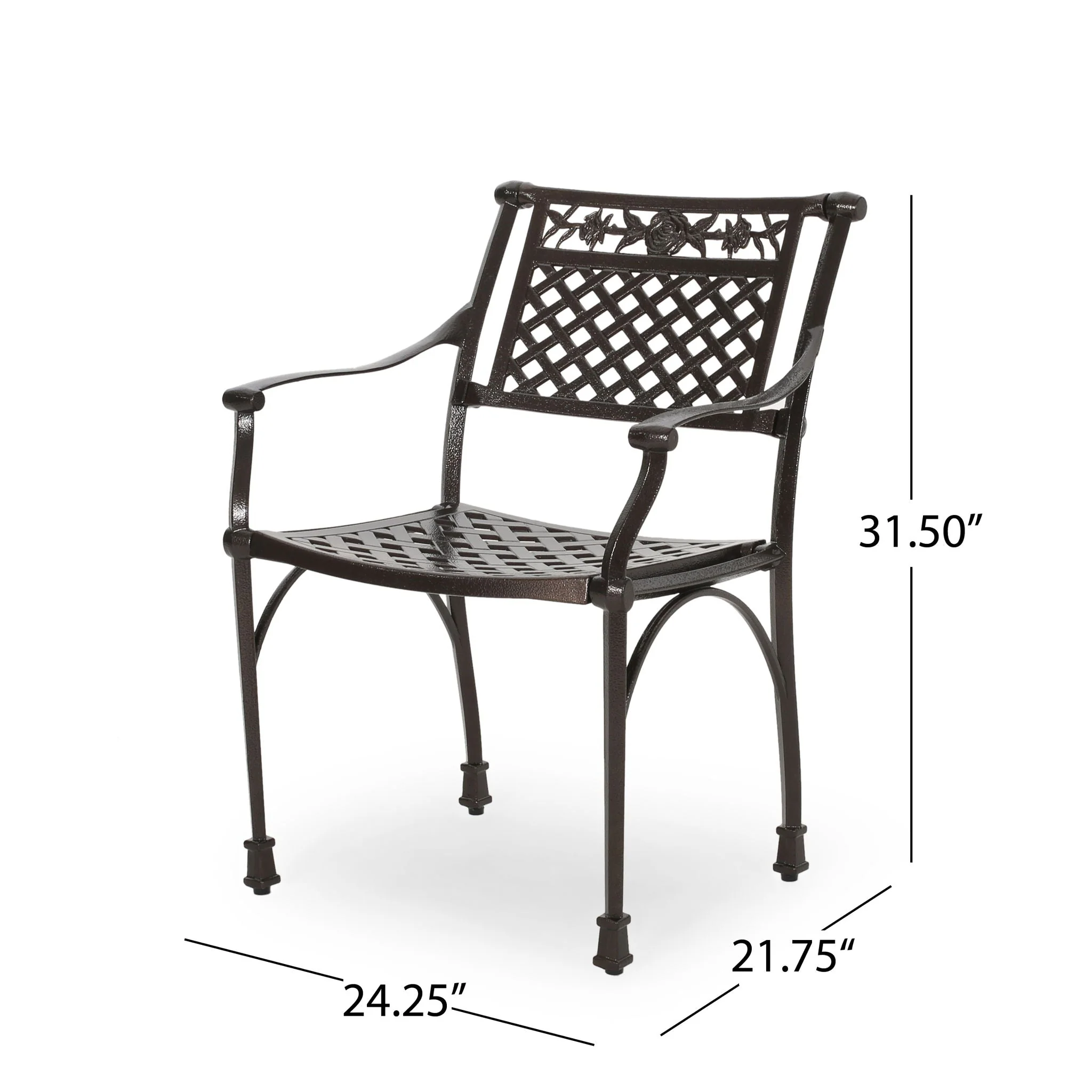 Cast Aluminum Dining Chair With Hand Crafted Details - Bronze - Image 2