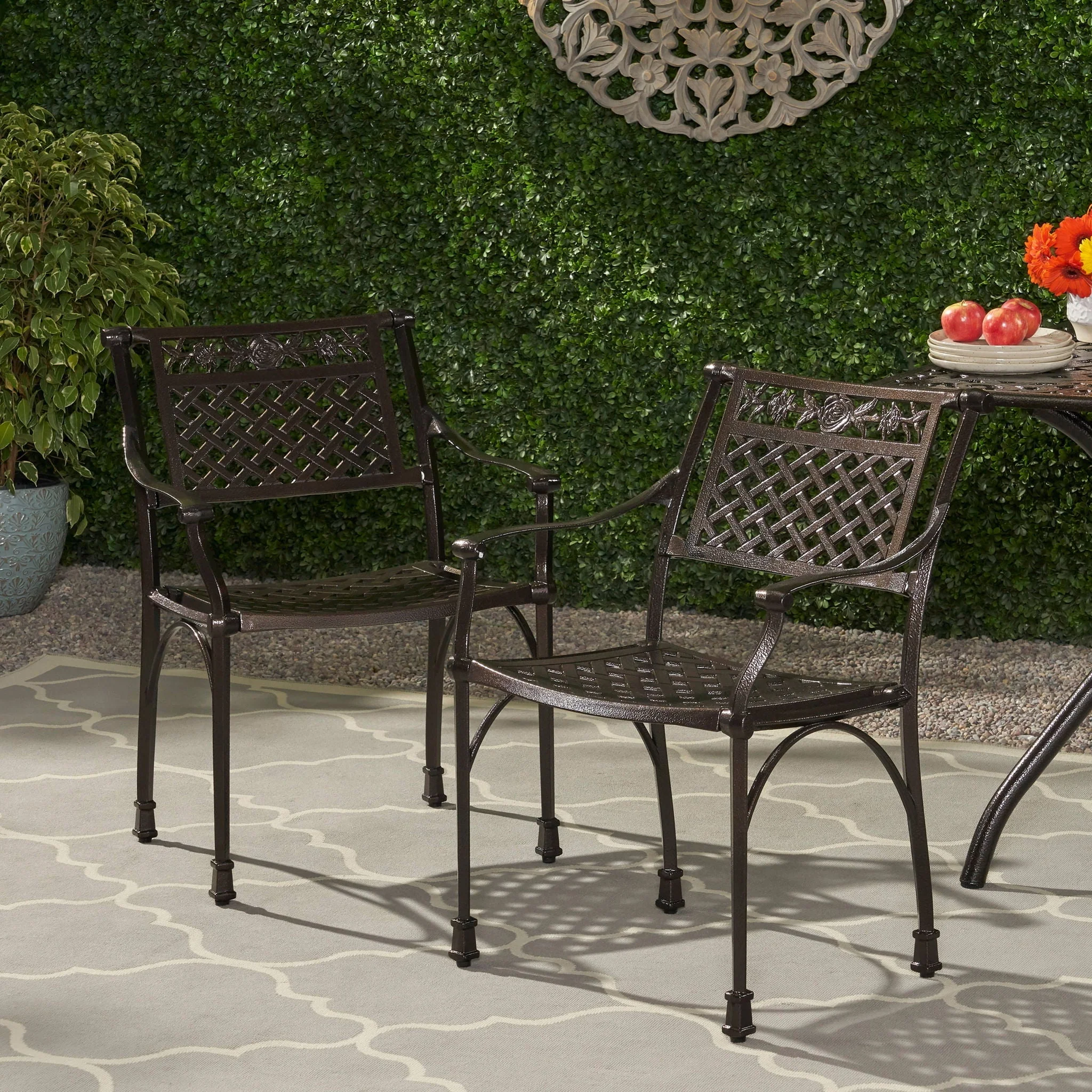 Cast Aluminum Dining Chair With Hand Crafted Details - Bronze - Image 3