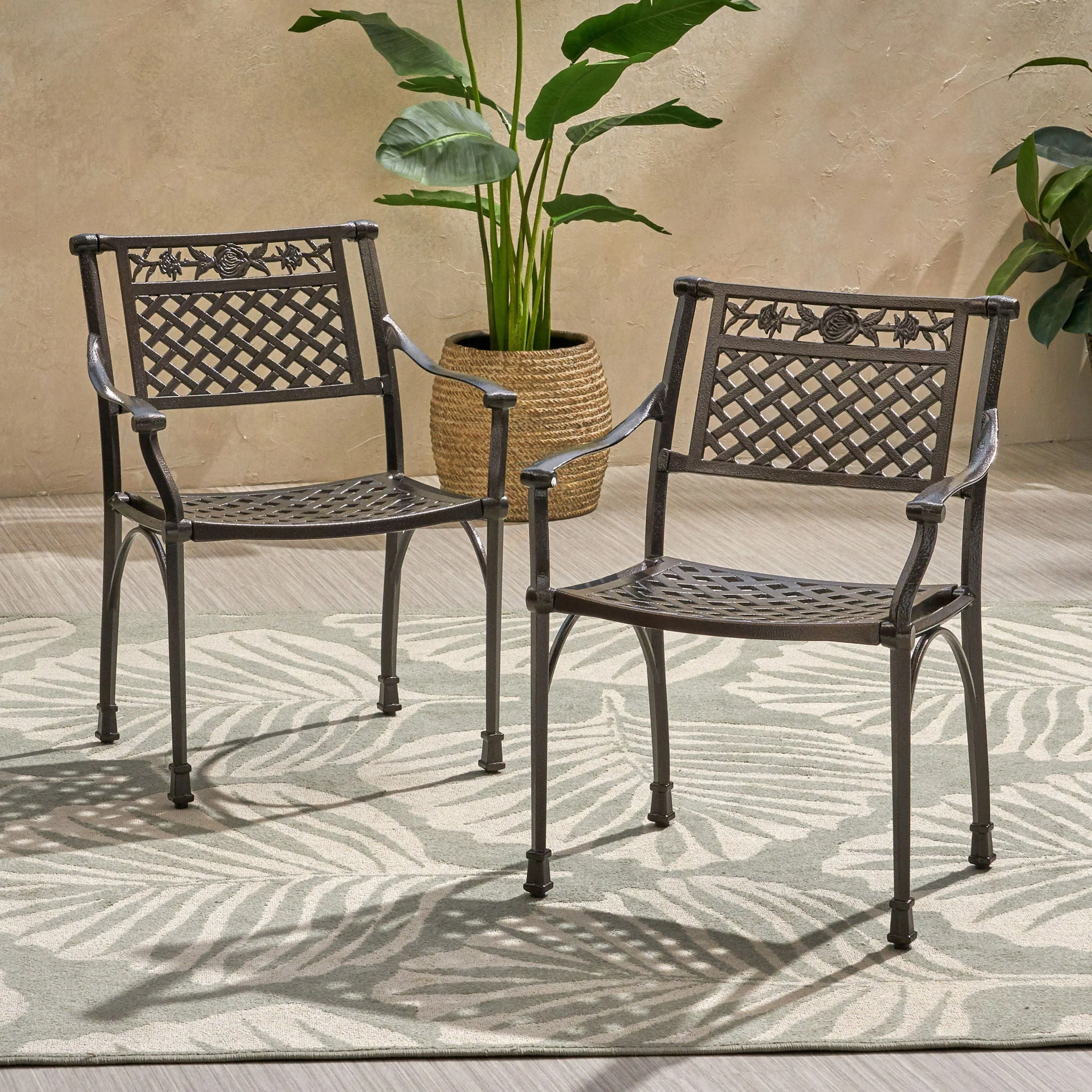 Cast Aluminum Dining Chair With Hand Crafted Details - Bronze - Image 4
