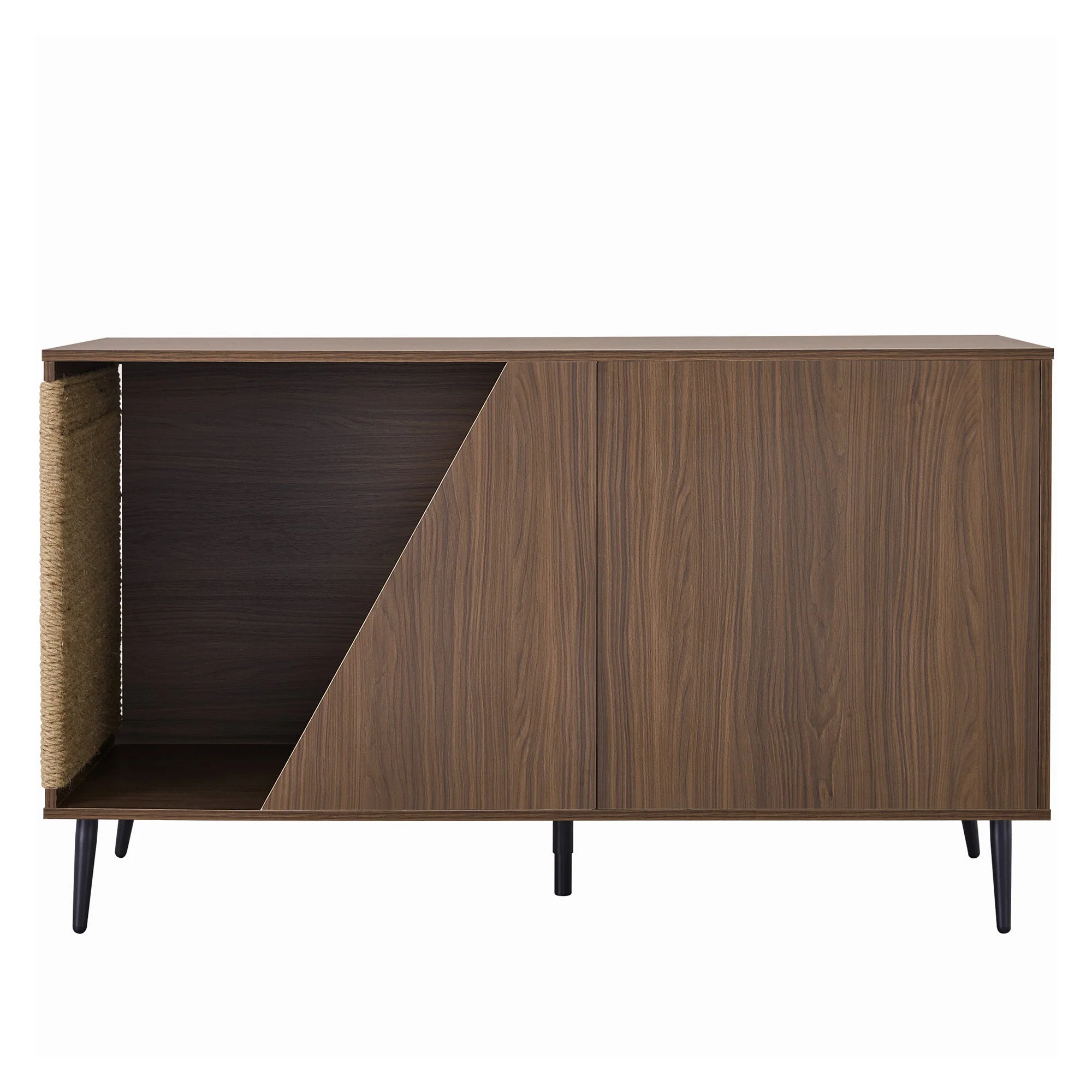 Cat Furniture 2 IN 1 Modern Walnut Cabinet Side Table With Spring-Loaded Door - Image 5