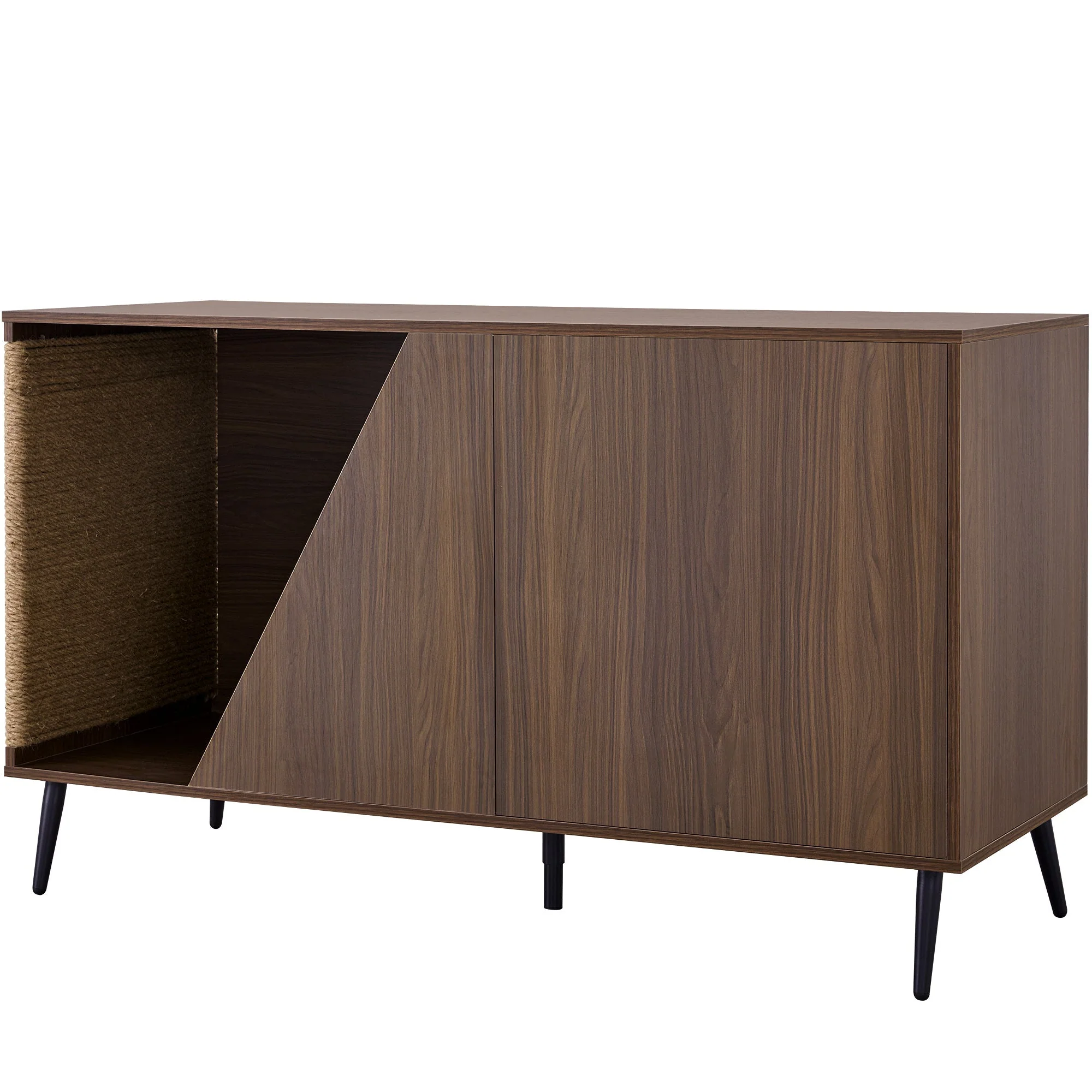 Cat Furniture 2 IN 1 Modern Walnut Cabinet Side Table With Spring-Loaded Door - Image 7