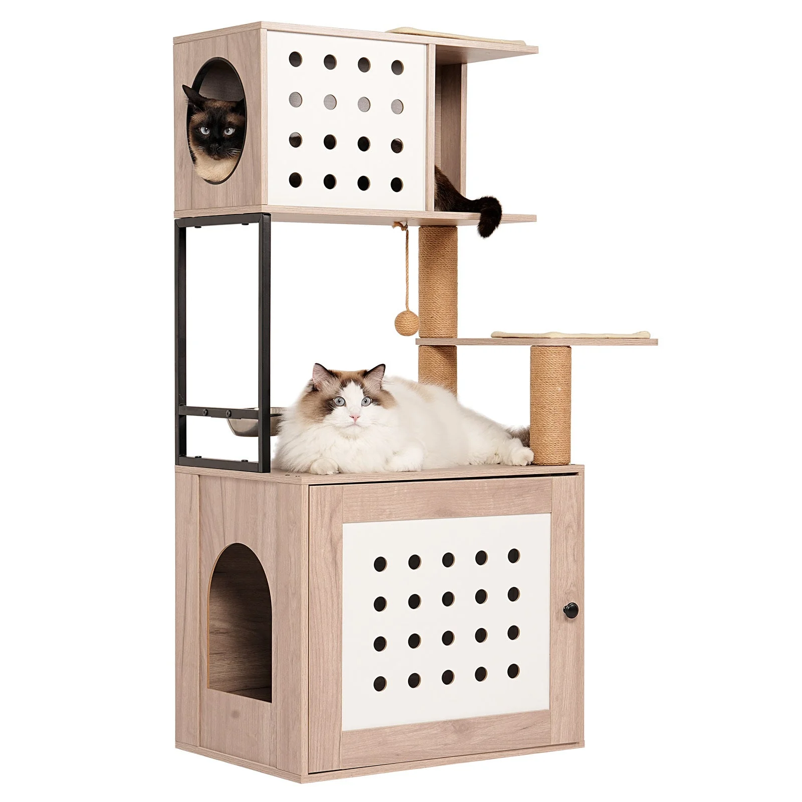 Cat Tree with Litter Box Enclosure and Large Hammock - Image 10