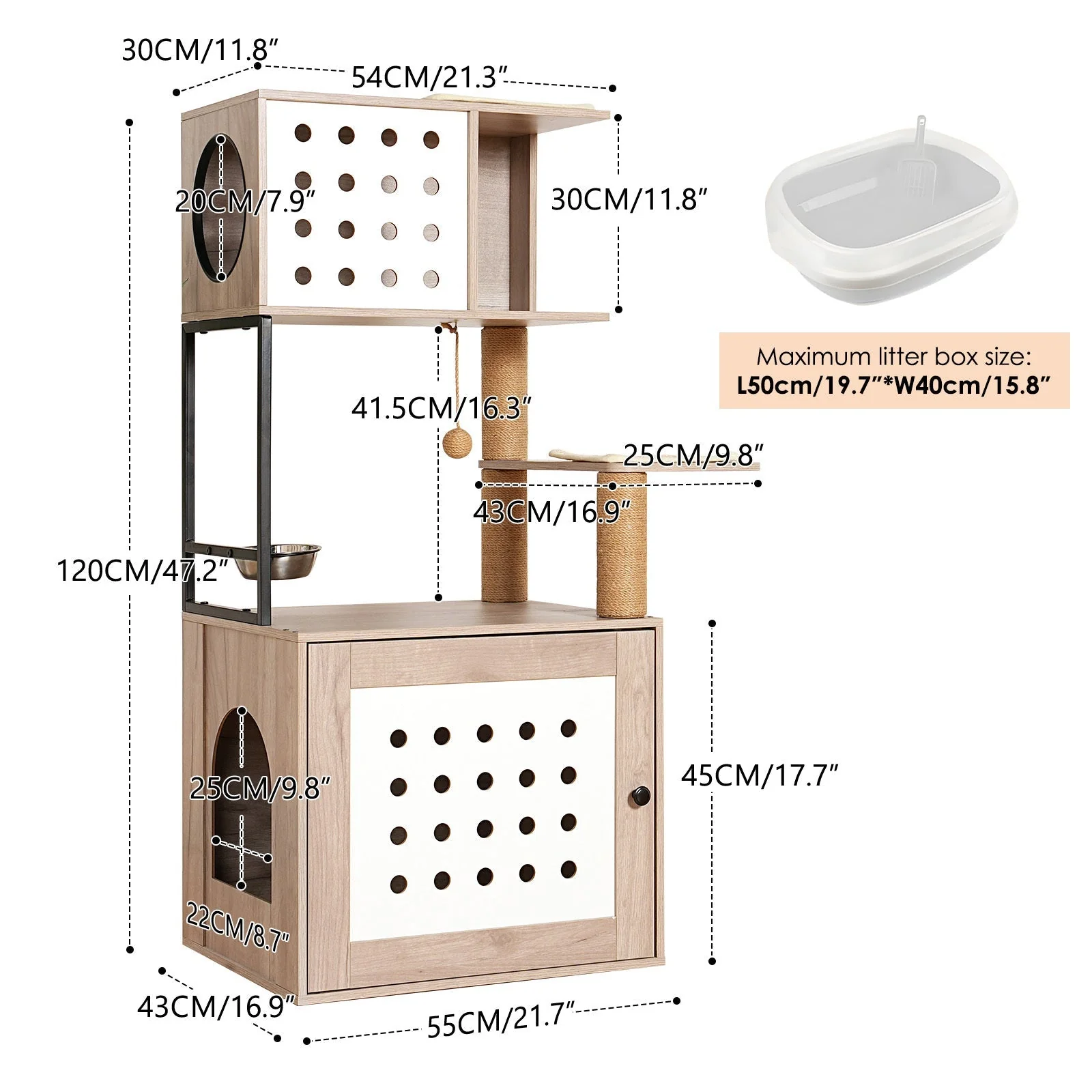 Cat Tree with Litter Box Enclosure and Large Hammock - Image 11