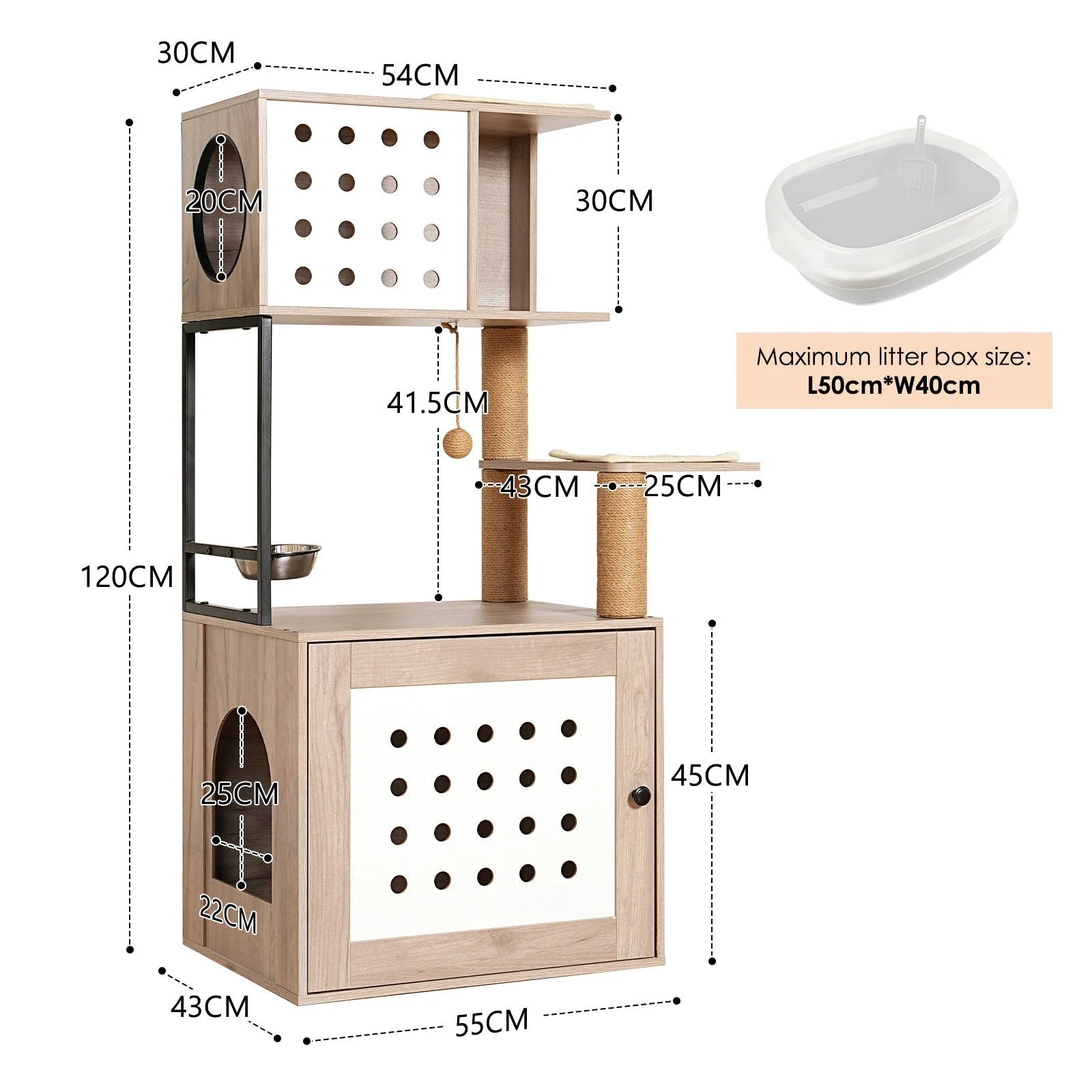 Cat Tree with Litter Box Enclosure and Large Hammock - Image 13