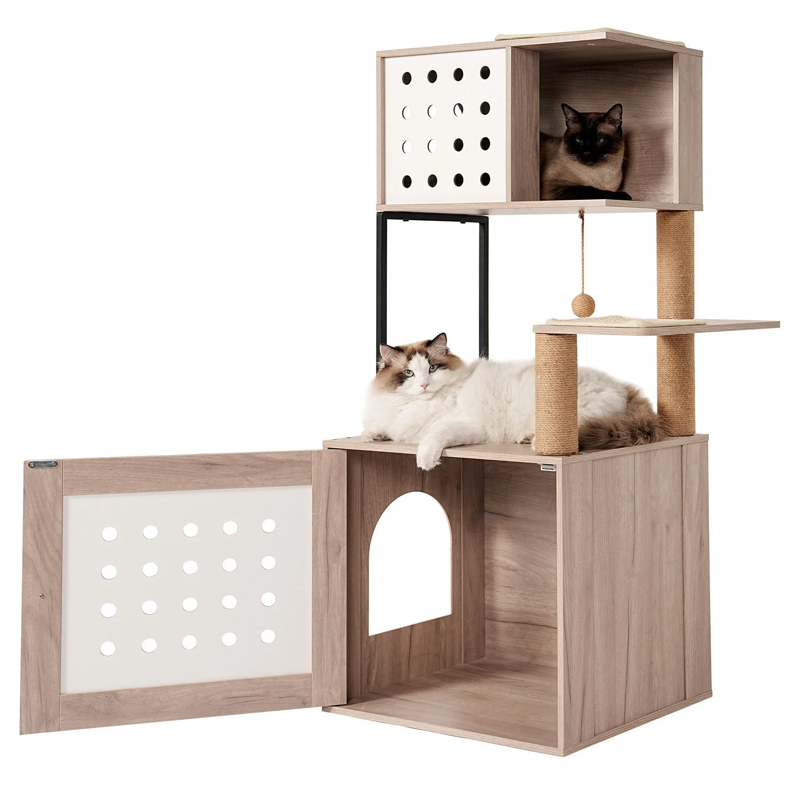 Cat Tree with Litter Box Enclosure and Large Hammock - Image 8