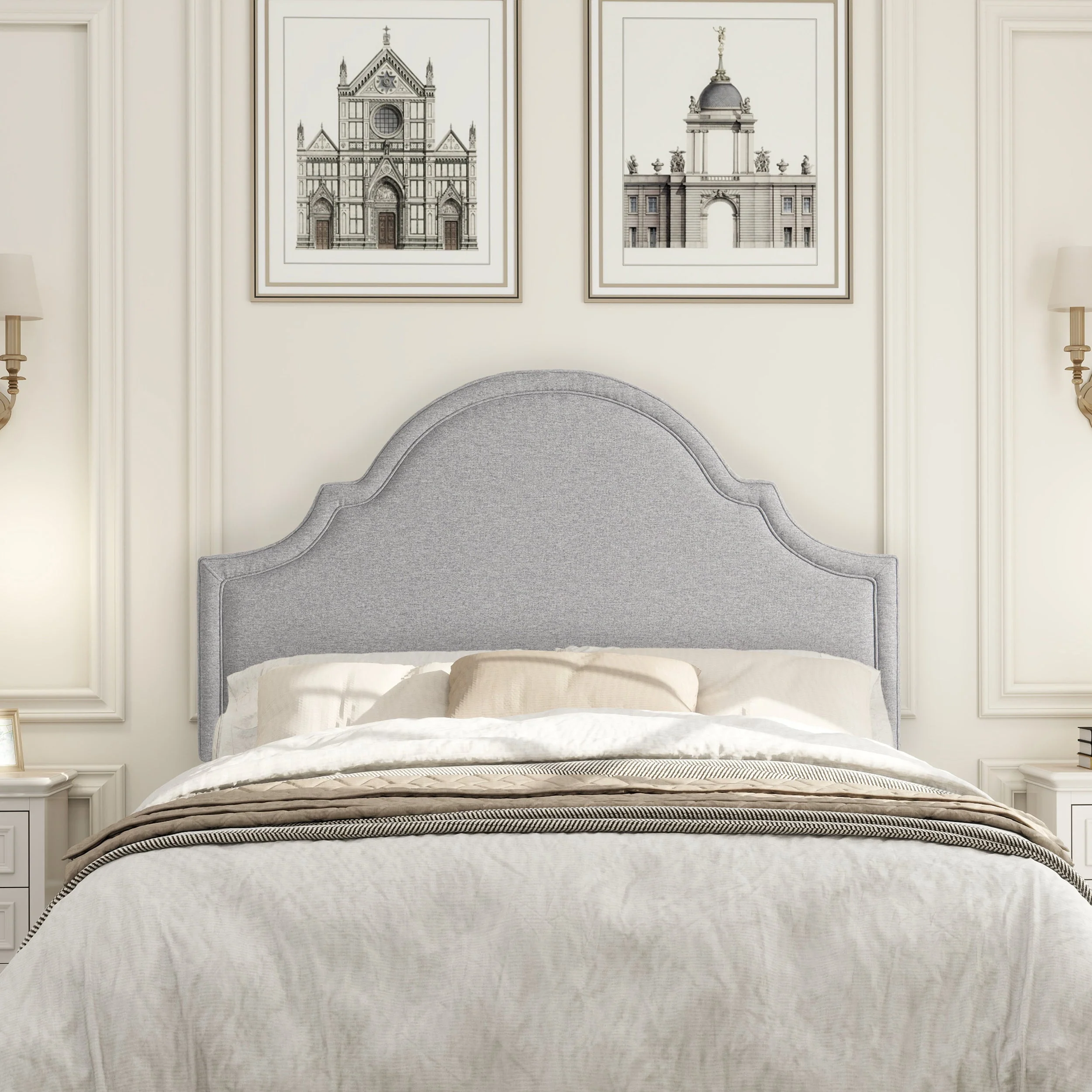 Catherine Upholstered Queen Headboard Light Grey Polyester - Image 2