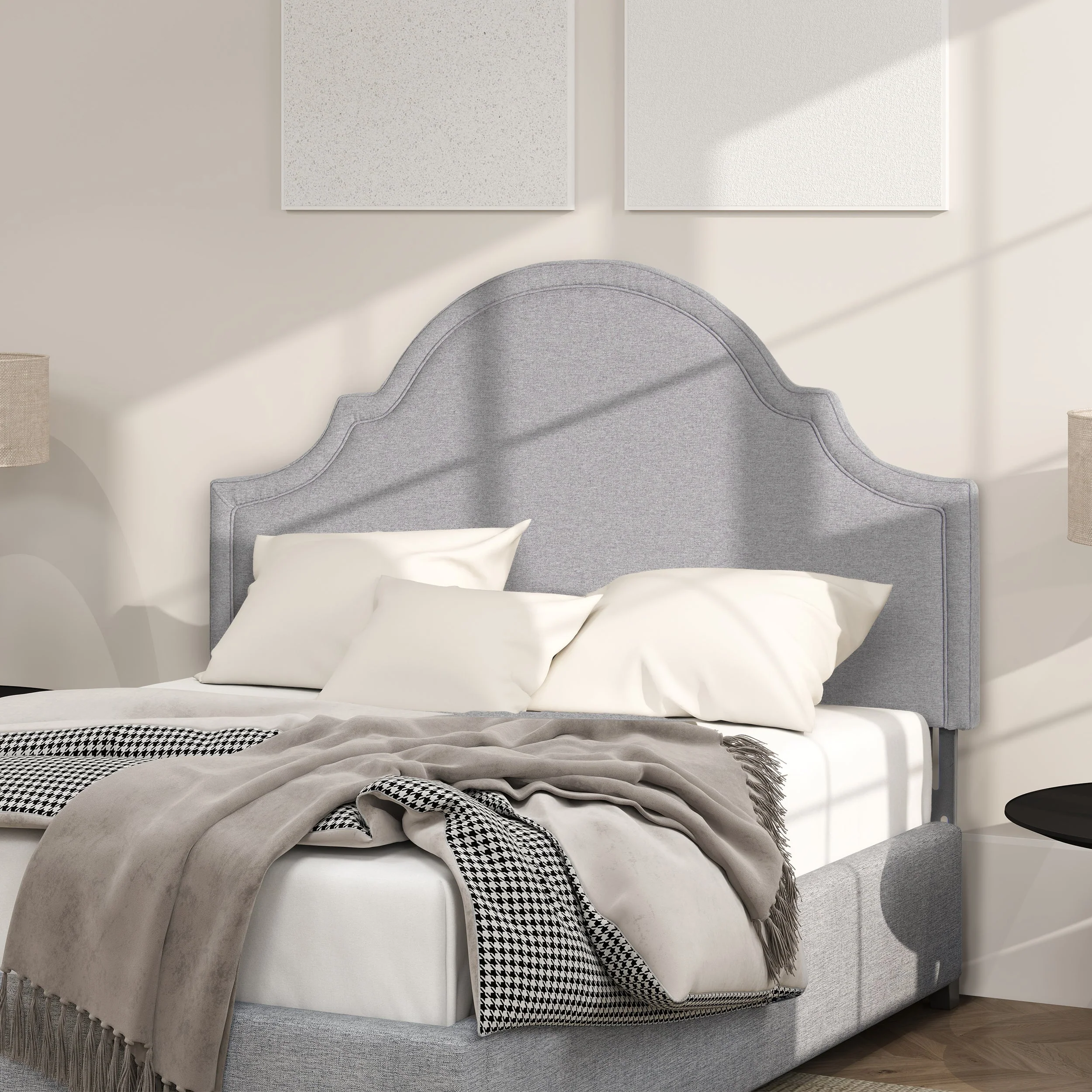 Catherine Upholstered Queen Headboard Light Grey Polyester - Image 3