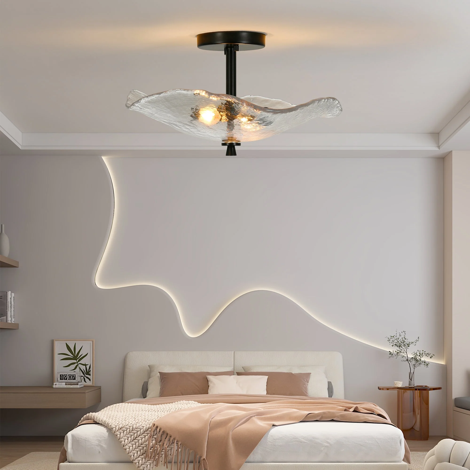Ceiling Light Fixtures Flush Mount Indoor Outdoor Ceiling Light with Water Ripple Glass Shade for Hallway Kitchen Bedroom Porch Living Room(Black) - Image 3