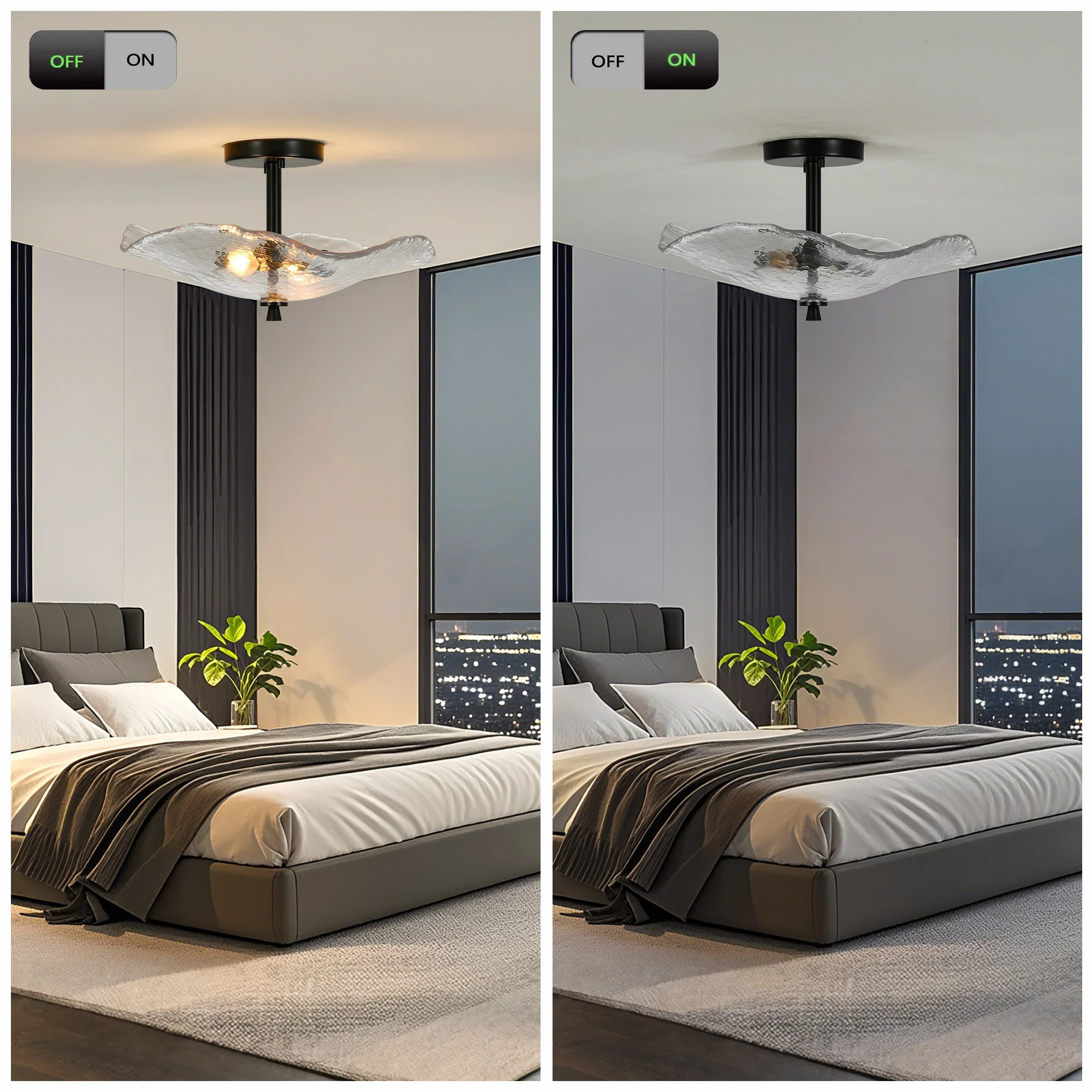 Ceiling Light Fixtures Flush Mount Indoor Outdoor Ceiling Light with Water Ripple Glass Shade for Hallway Kitchen Bedroom Porch Living Room(Black) - Image 4