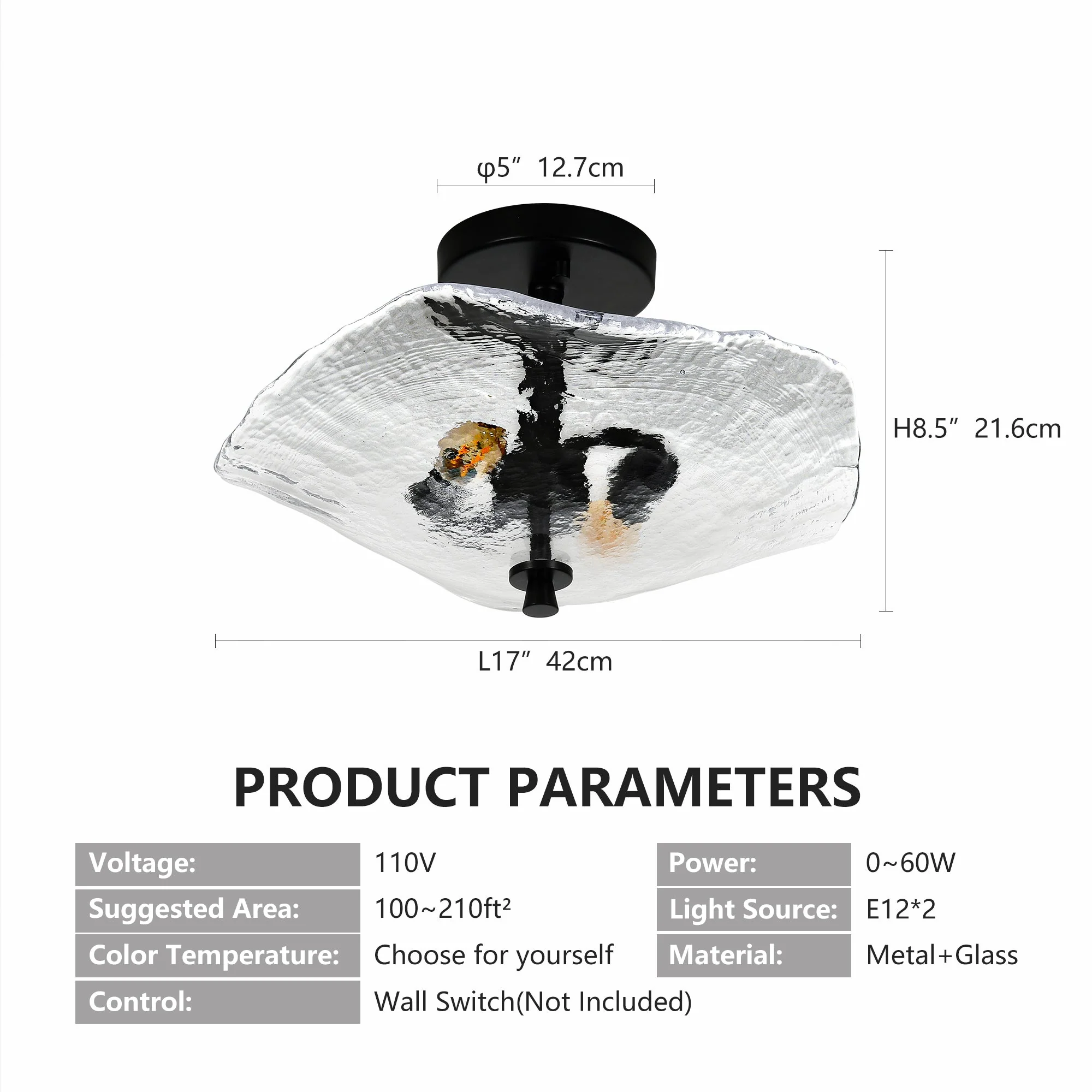 Ceiling Light Fixtures Flush Mount Indoor Outdoor Ceiling Light with Water Ripple Glass Shade for Hallway Kitchen Bedroom Porch Living Room(Black) - Image 8