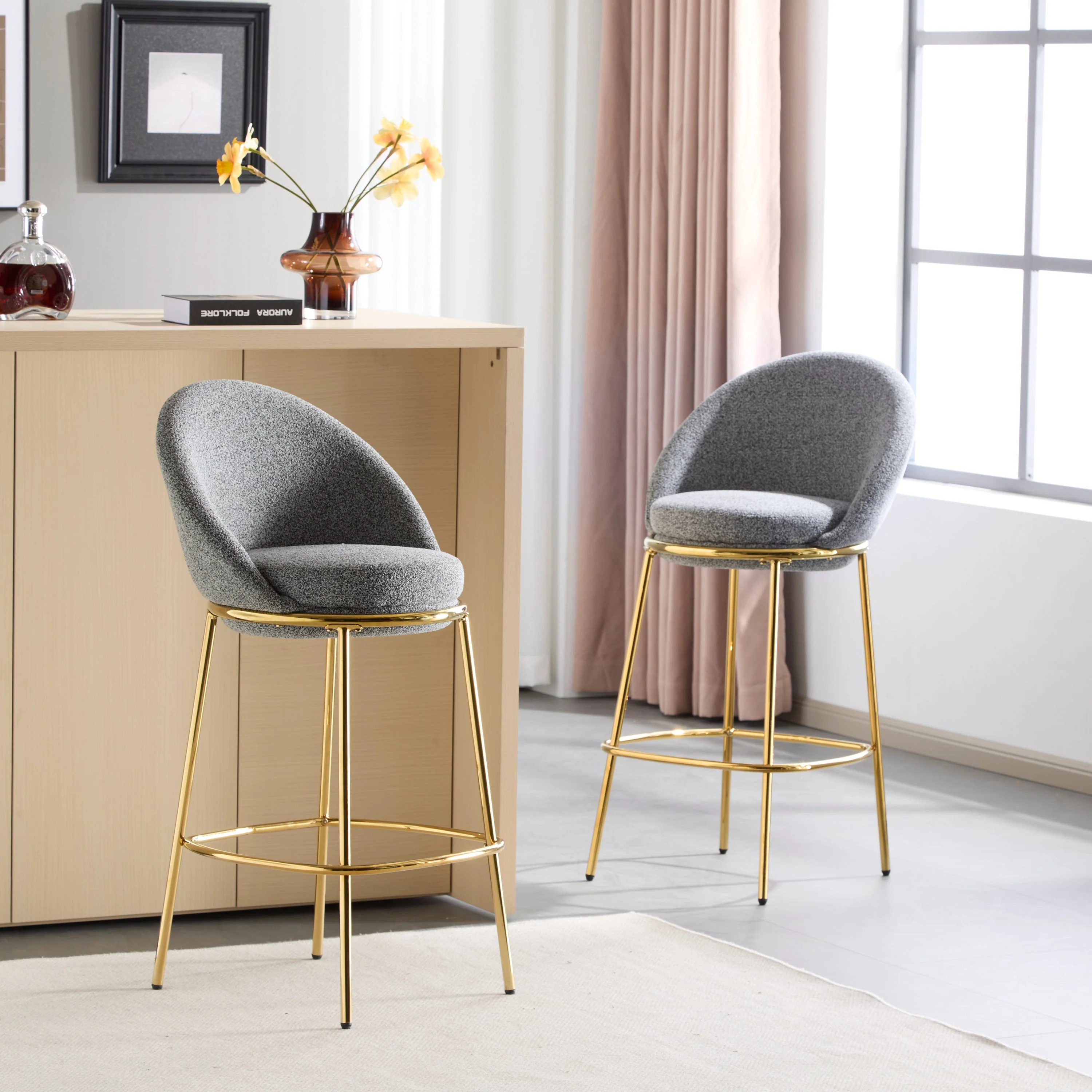 Celano Indoor Metal Upholstered Barstool Set of 2 - Image 2