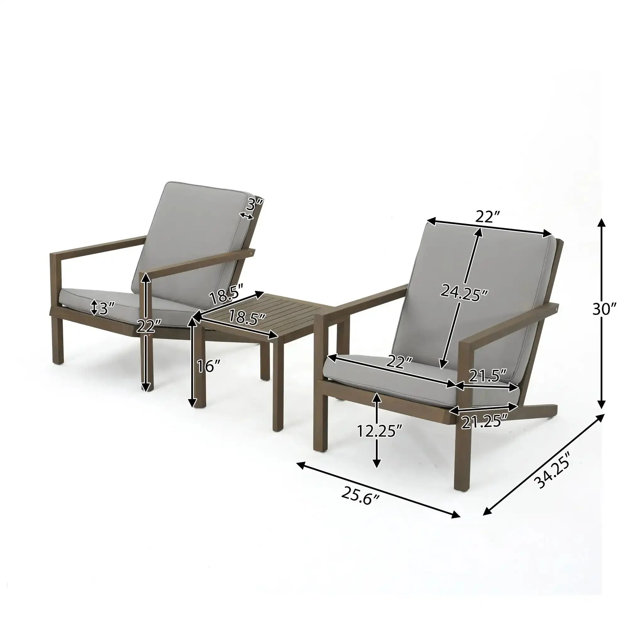 Celestaria - 3 Piece Outdoor Chat Set With Adirondack Chairs, Cushions And Side Table - Image 7