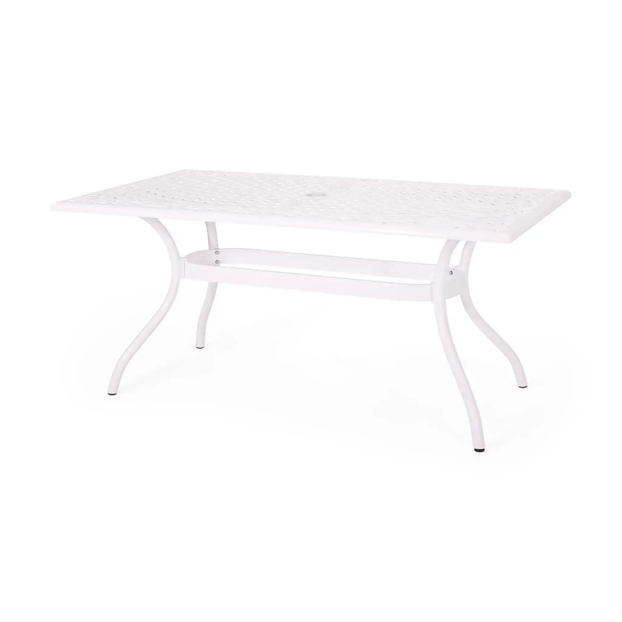 Celestine - Outdoor Cast Aluminum Dining Table With Floral Lattice Design And Umbrella Holder - Image 2