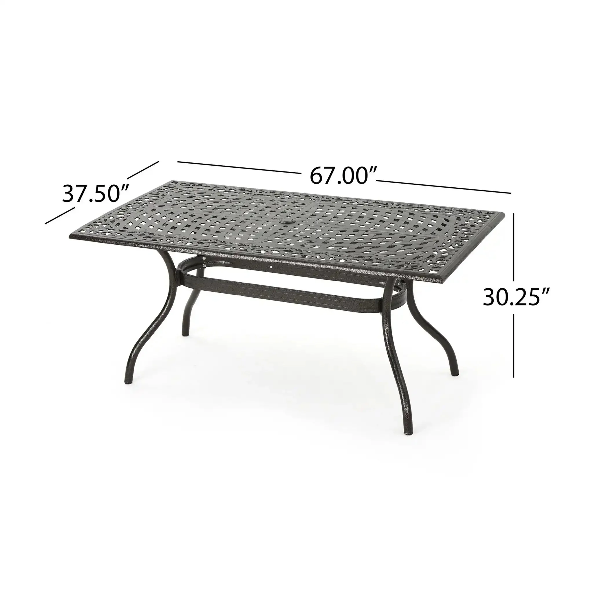 Celestine - Outdoor Cast Aluminum Dining Table With Floral Lattice Design And Umbrella Holder - Image 4
