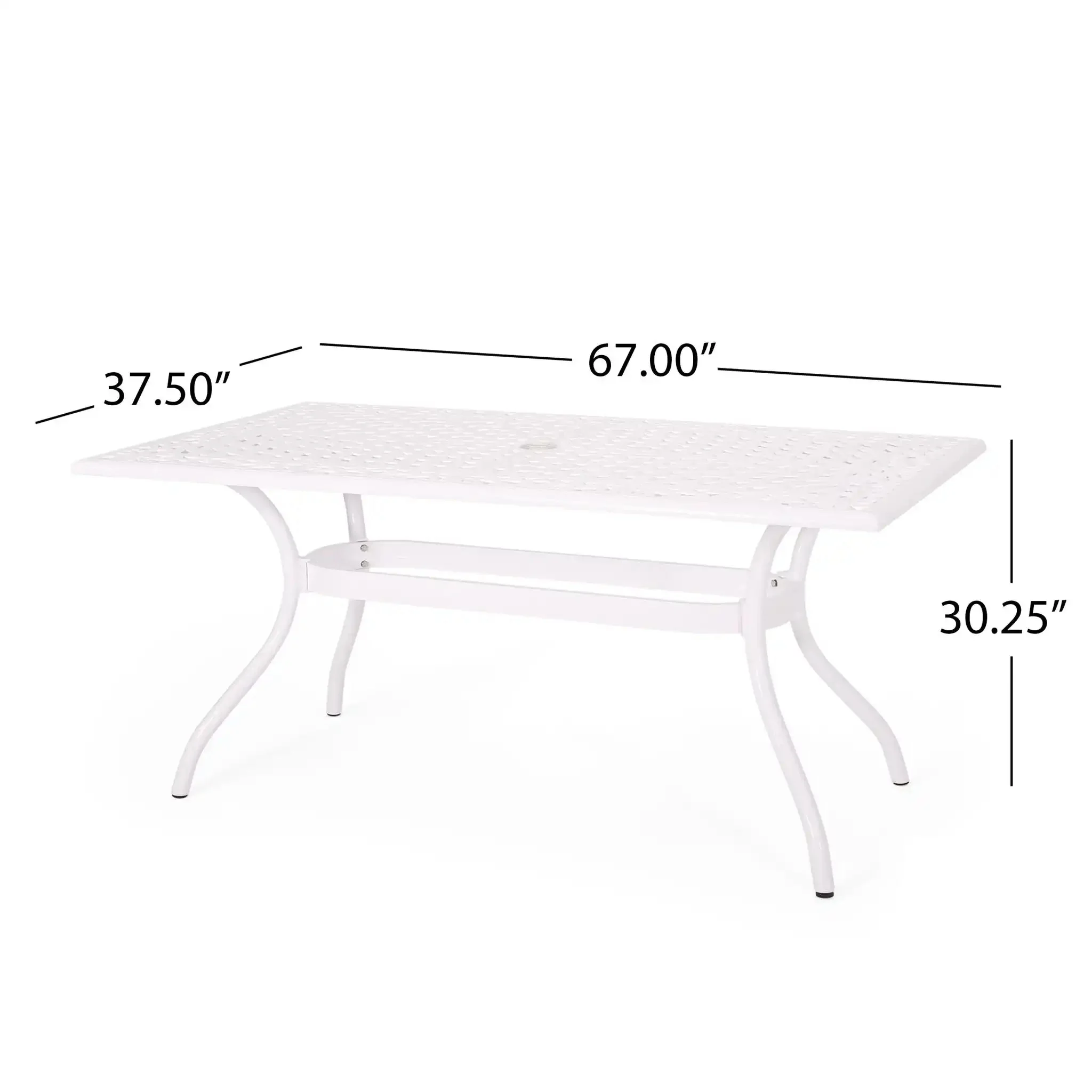 Celestine - Outdoor Cast Aluminum Dining Table With Floral Lattice Design And Umbrella Holder - Image 5