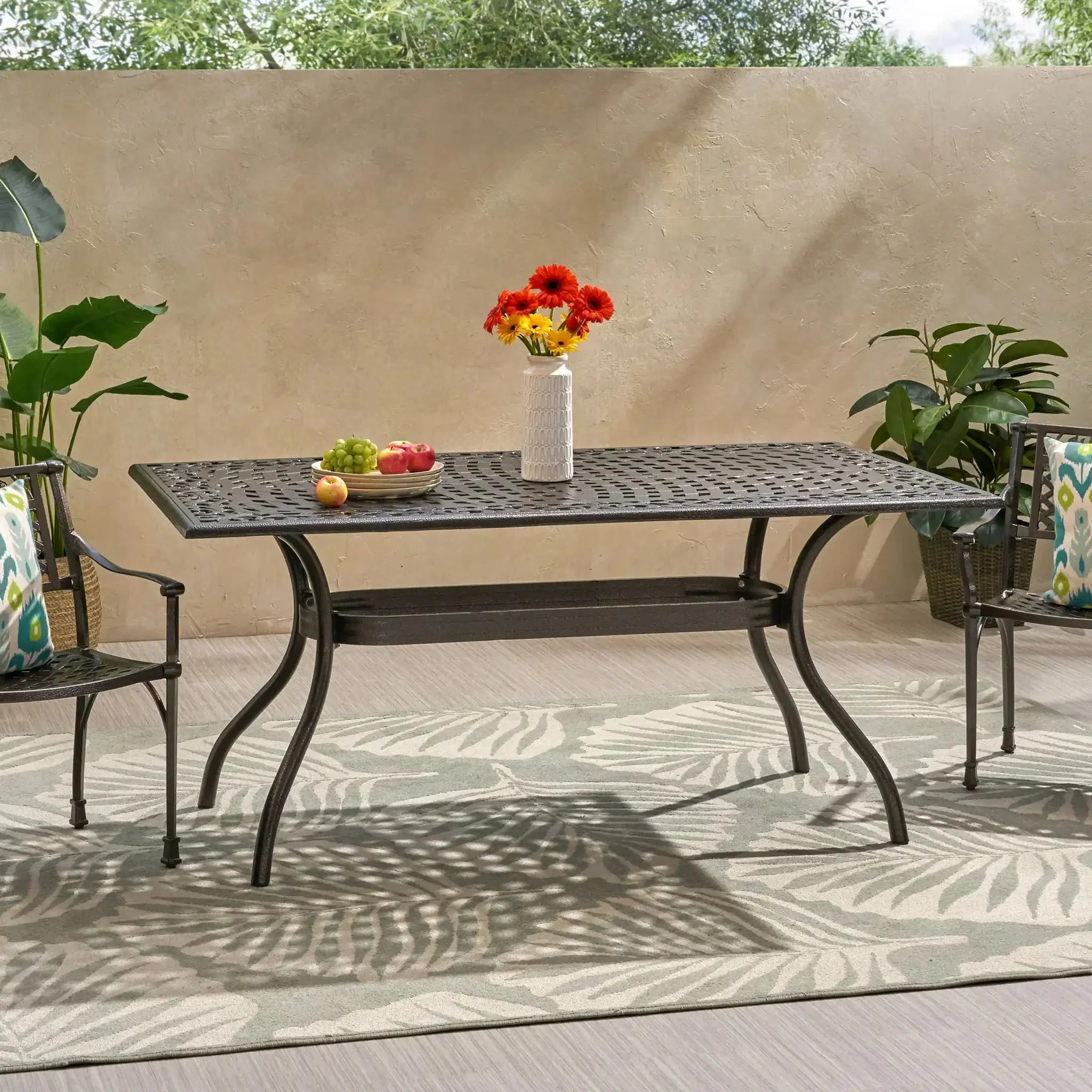 Celestine - Outdoor Cast Aluminum Dining Table With Floral Lattice Design And Umbrella Holder - Image 6