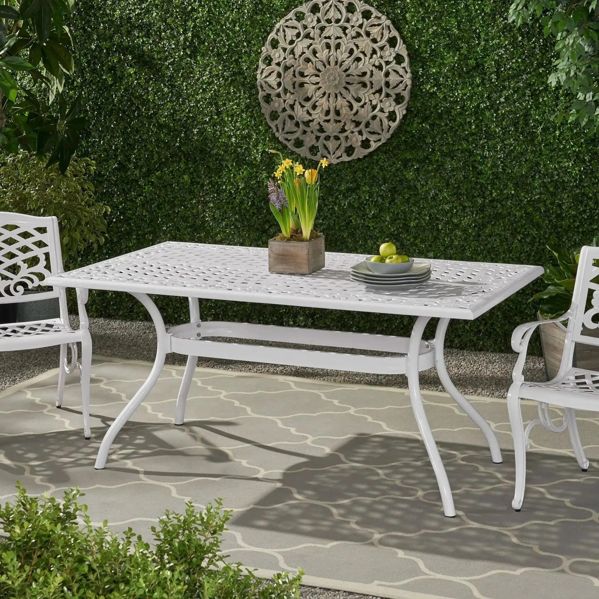 Celestine - Outdoor Cast Aluminum Dining Table With Floral Lattice Design And Umbrella Holder - Image 8