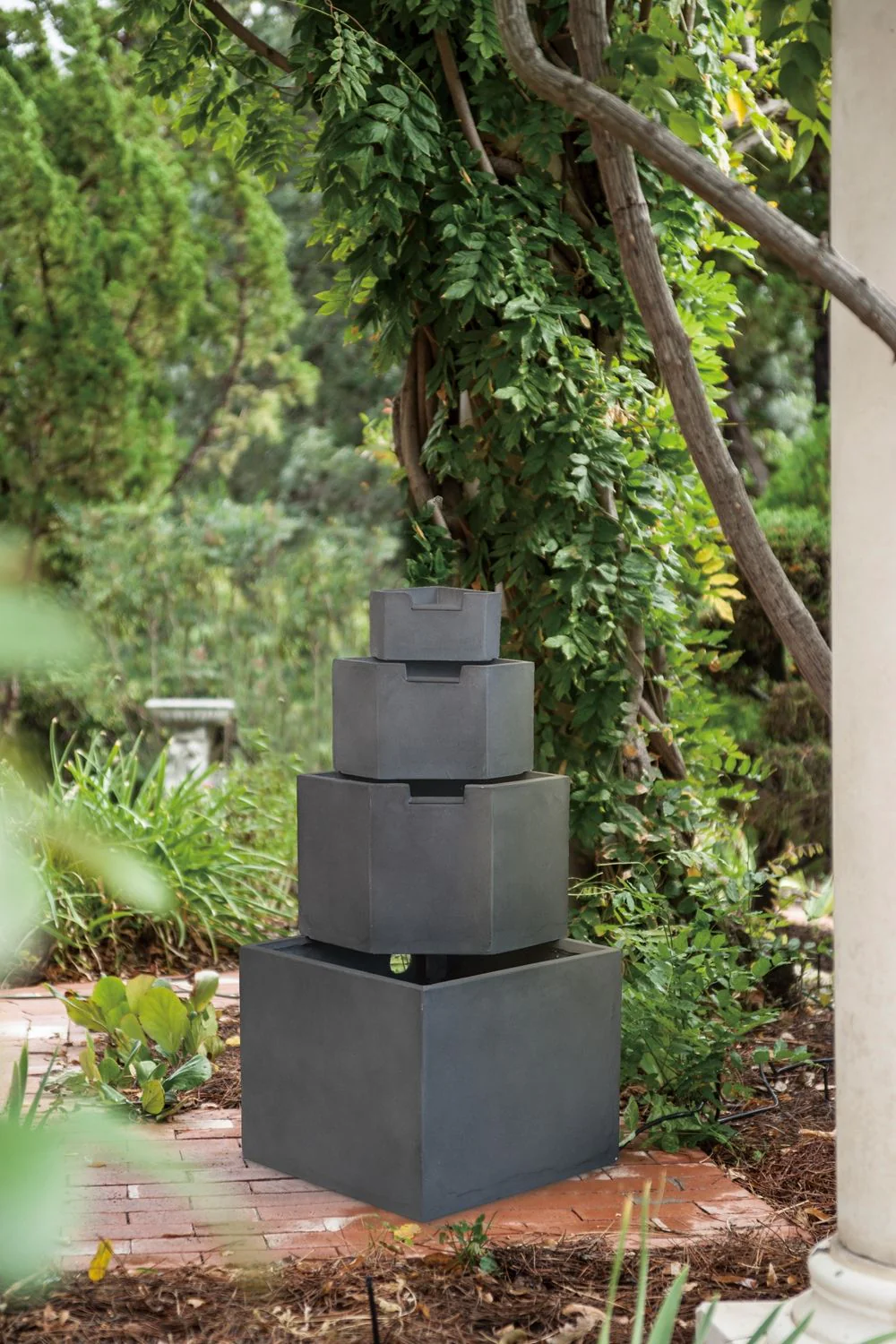 Cement 4 Tier Block Water Fountain Outdoor - Gray - Image 5