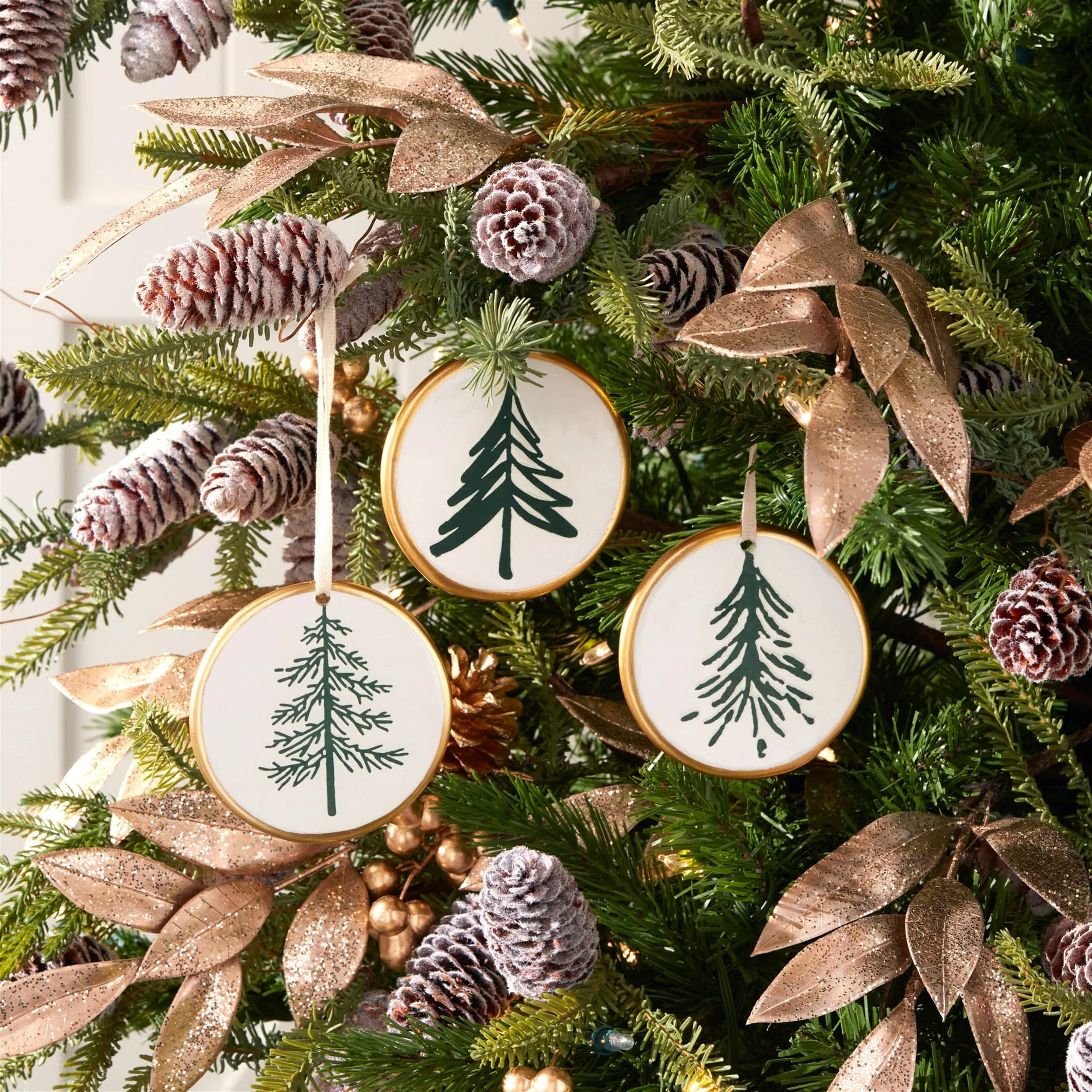 Ceramic Pine Tree Disc Ornament (Set of 12) - Image 2