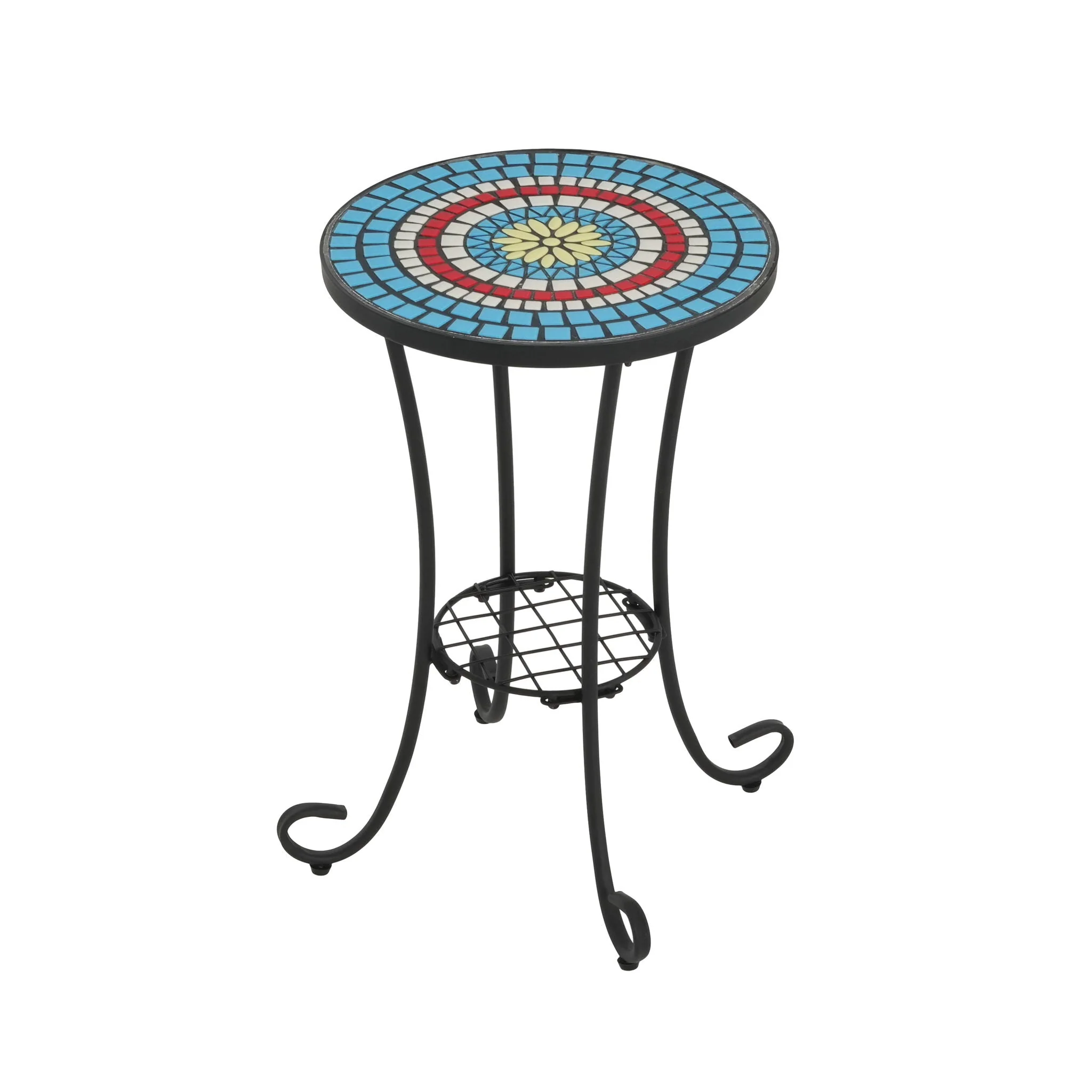 Ceramic Tile and Iron Patio Side Table with Shelf - Image 2