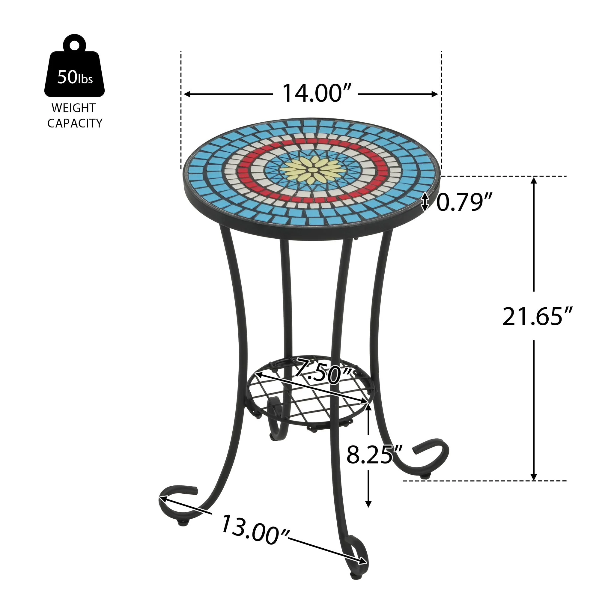 Ceramic Tile and Iron Patio Side Table with Shelf - Image 4