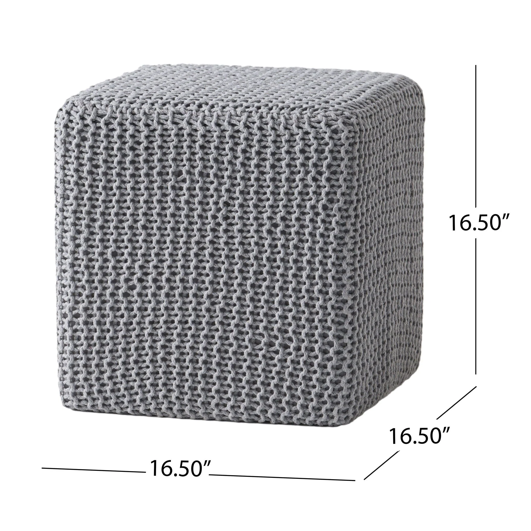 Chabani Indoor Modern Knitted Fabric Cube Pouf Ottoman - Light Gray - Image 2