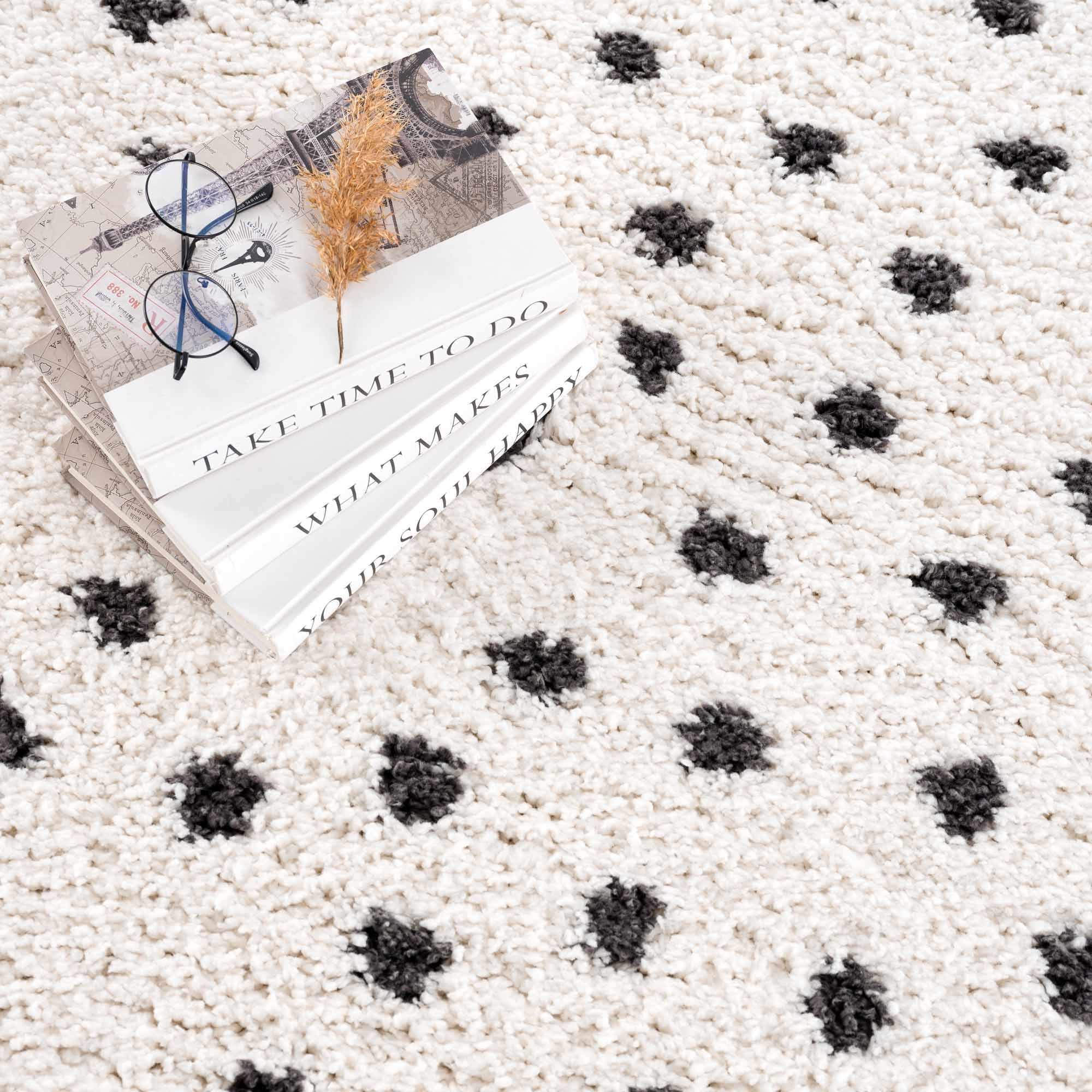 Chaia Dotted Black & White Plush Rug - Image 10