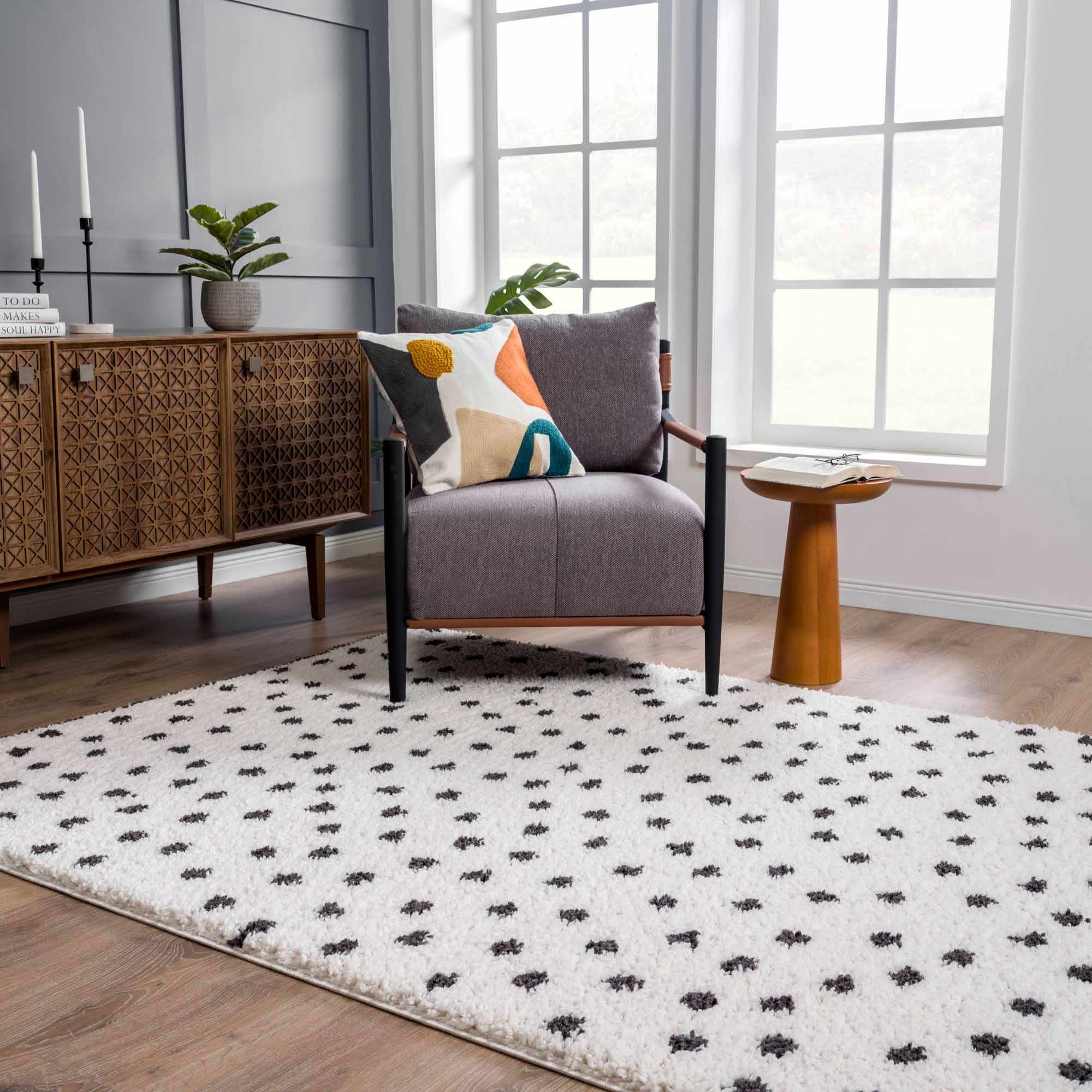 Chaia Dotted Black & White Plush Rug - Image 12