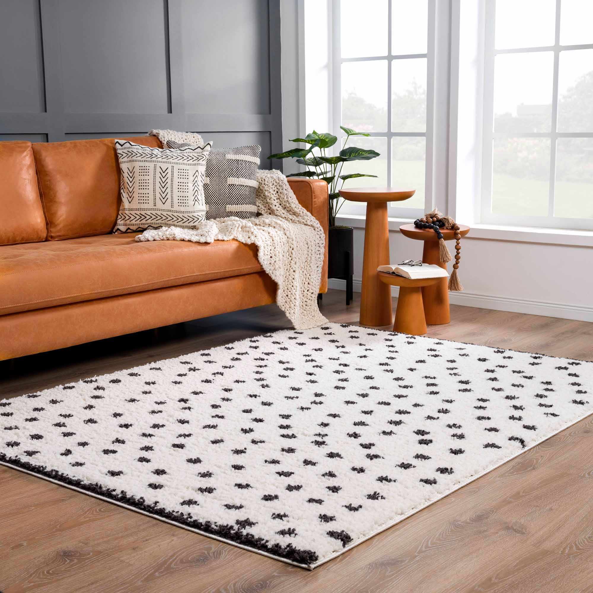Chaia Dotted Black & White Plush Rug - Image 13