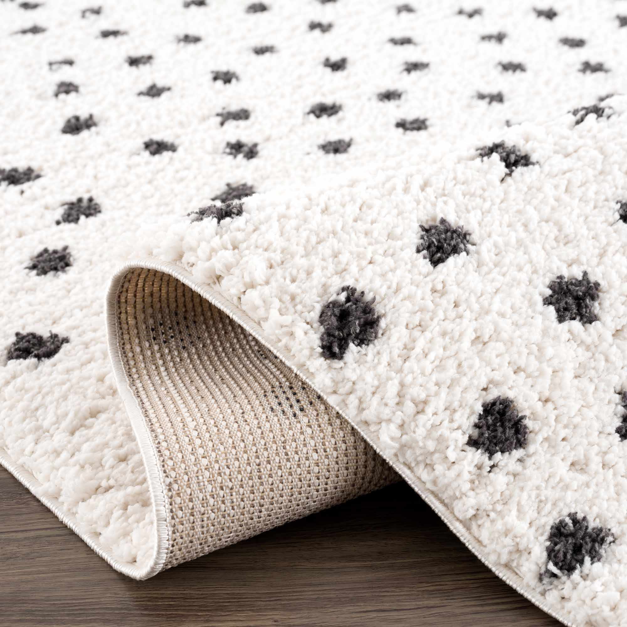 Chaia Dotted Black & White Plush Rug - Image 7