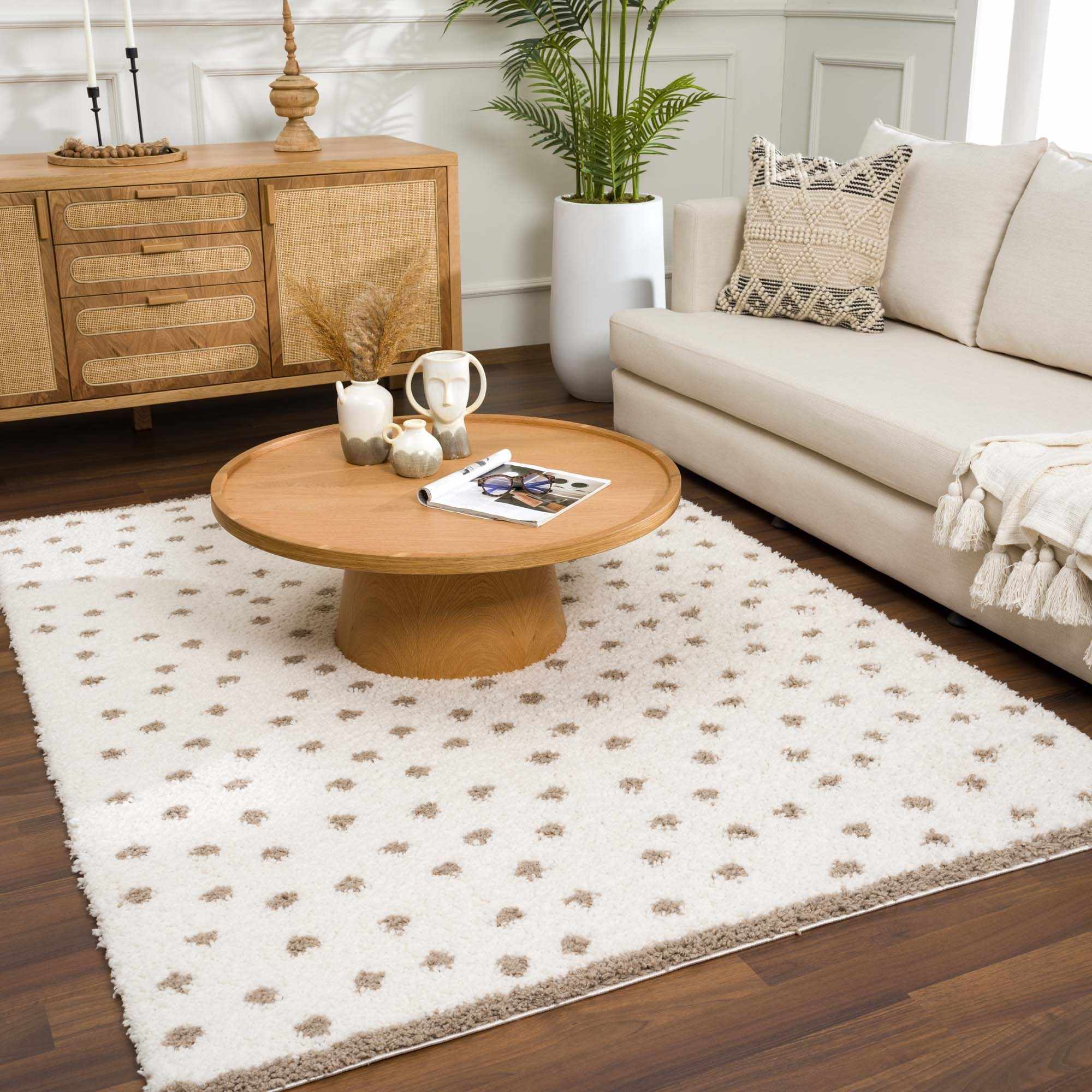 Chaia Dotted Cream & Brown Plush Rug - Image 10