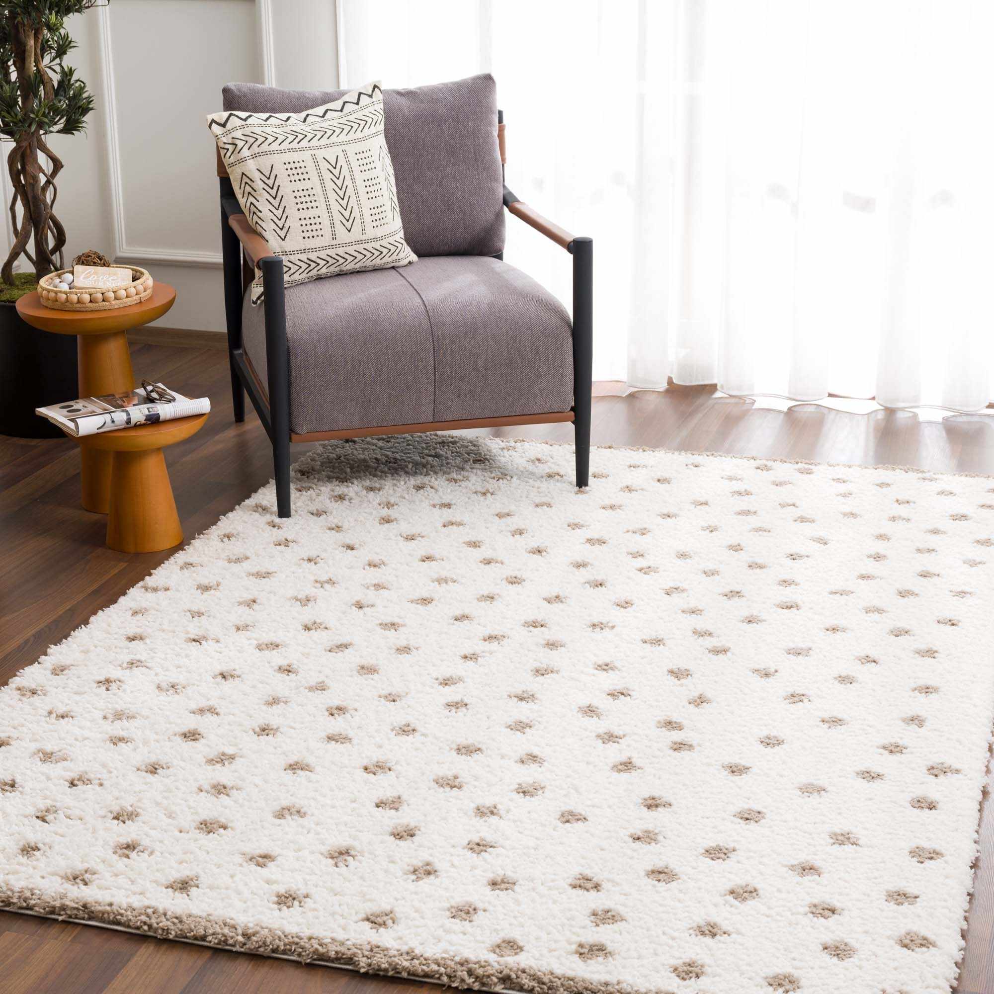 Chaia Dotted Cream & Brown Plush Rug - Image 11