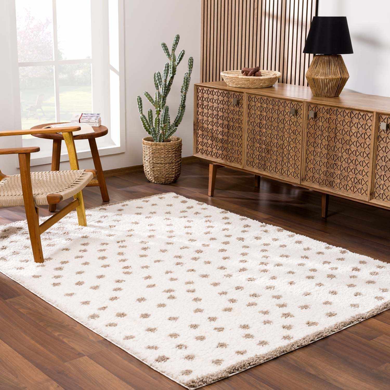 Chaia Dotted Cream & Brown Plush Rug - Image 13