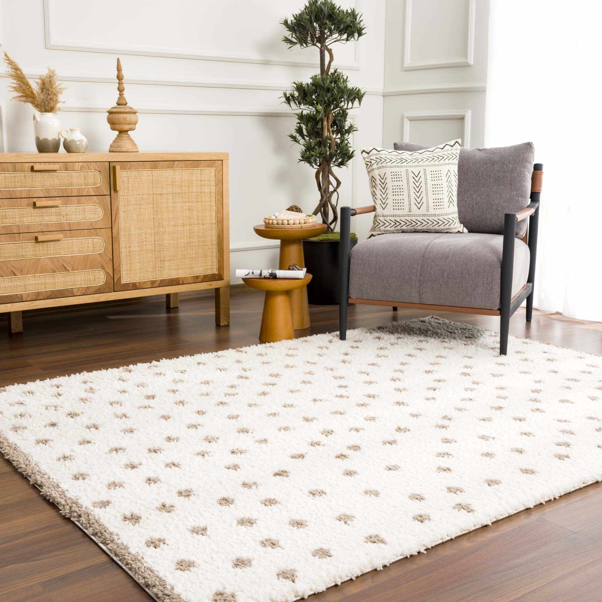 Chaia Dotted Cream & Brown Plush Rug - Image 15