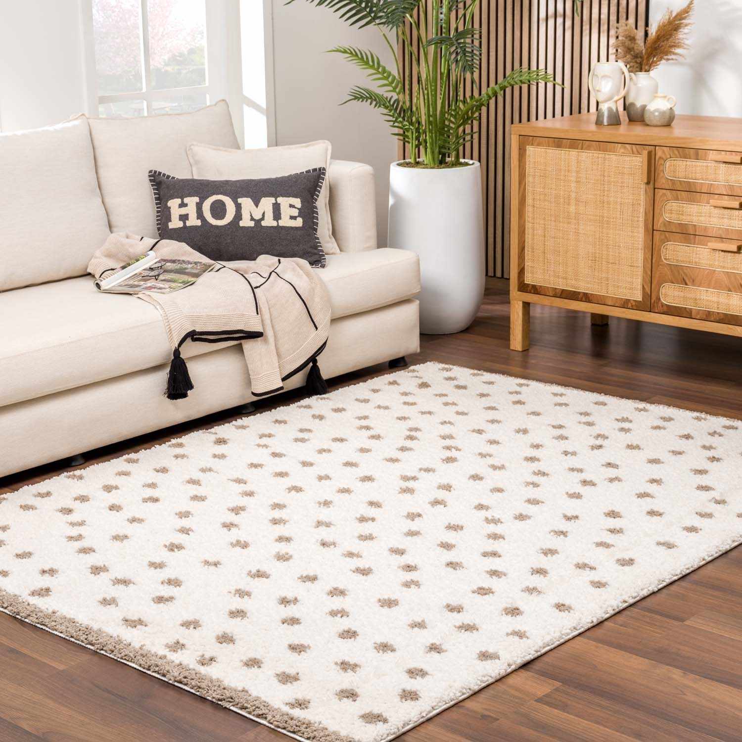 Chaia Dotted Cream & Brown Plush Rug - Image 5