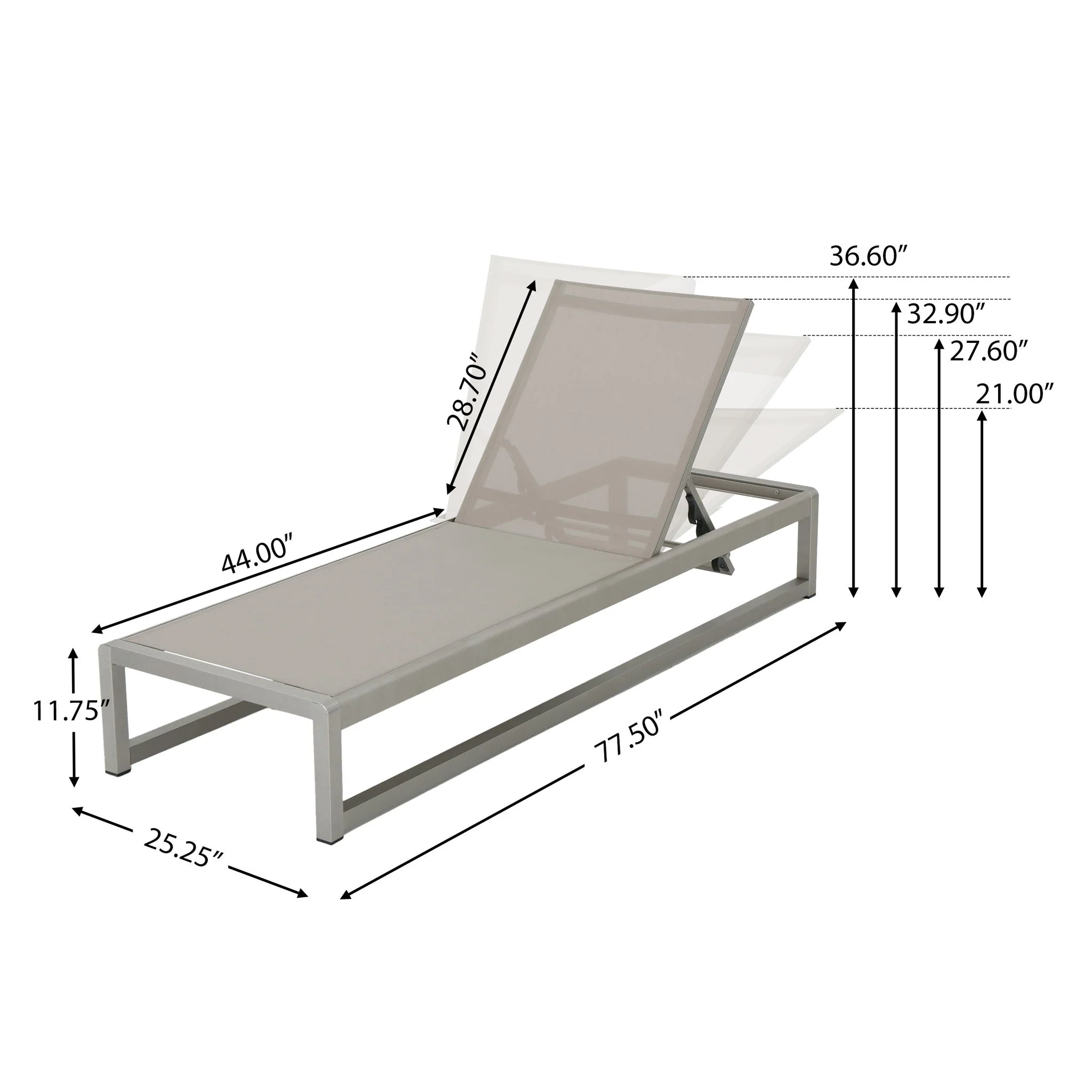 Chaise Lounge With 5 Reclining Positions, Outdoor Patio Lounge Chairs - Image 14