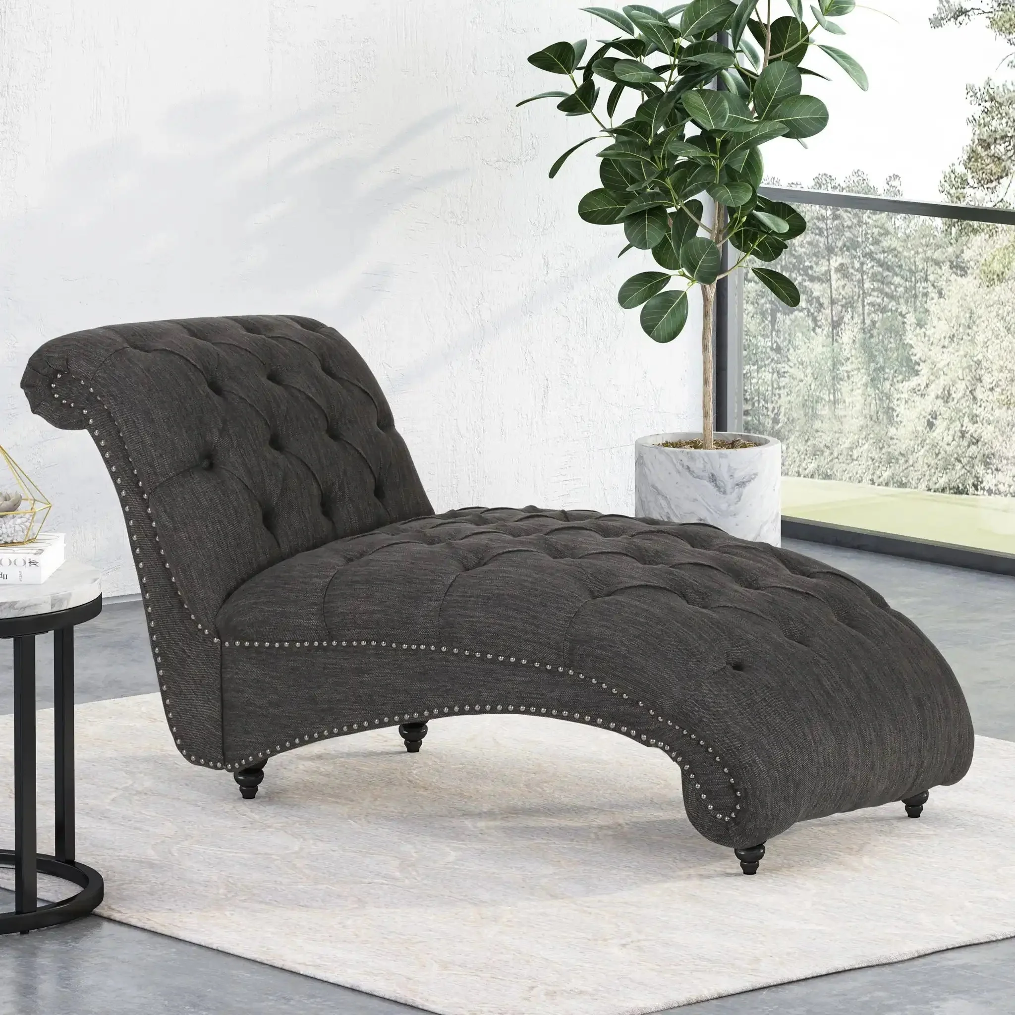 Chaise Lounge With Button Tufted Diamon Stitch - Image 4