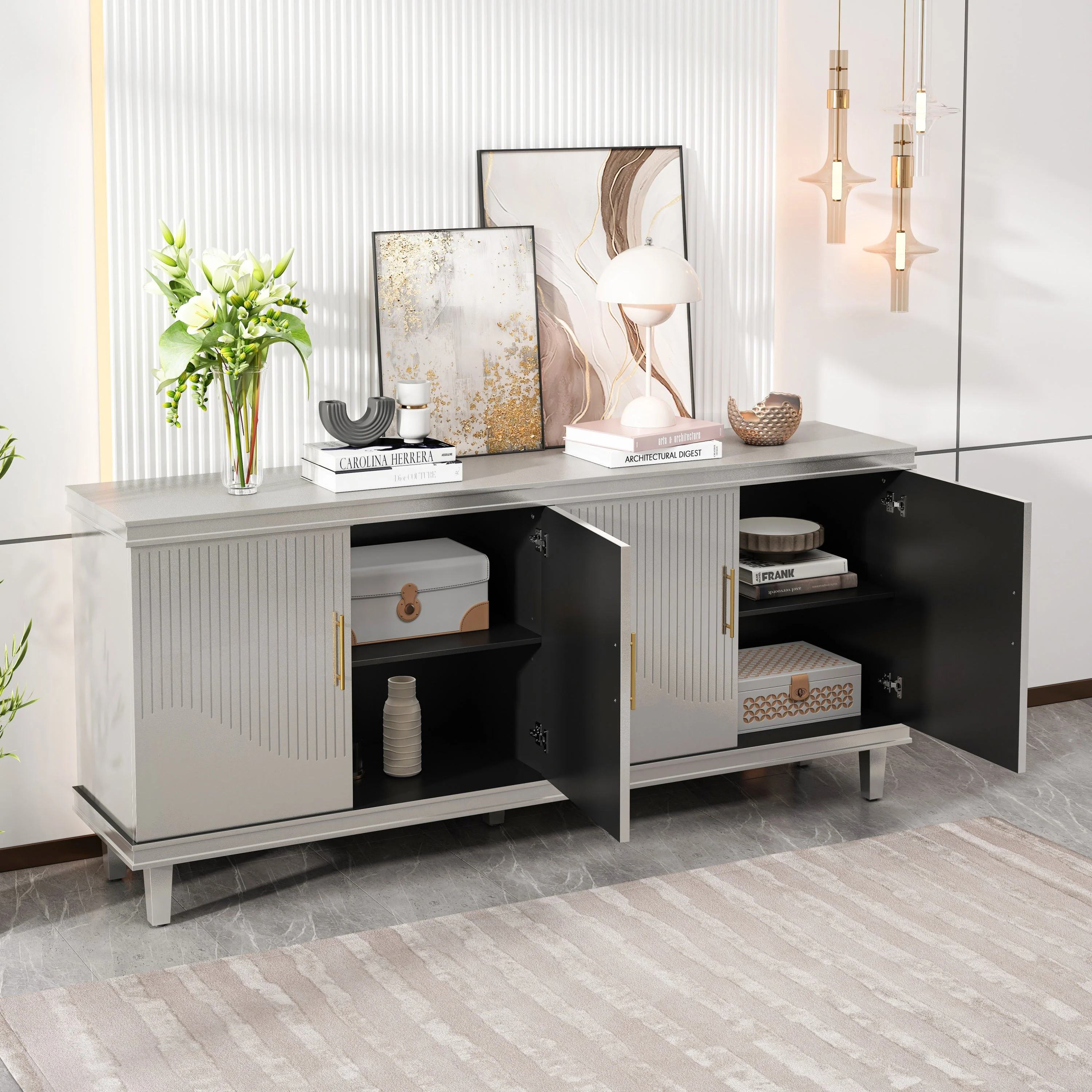 Champagne 4-Door Cabinet with Adjustable Shelves - Image 2