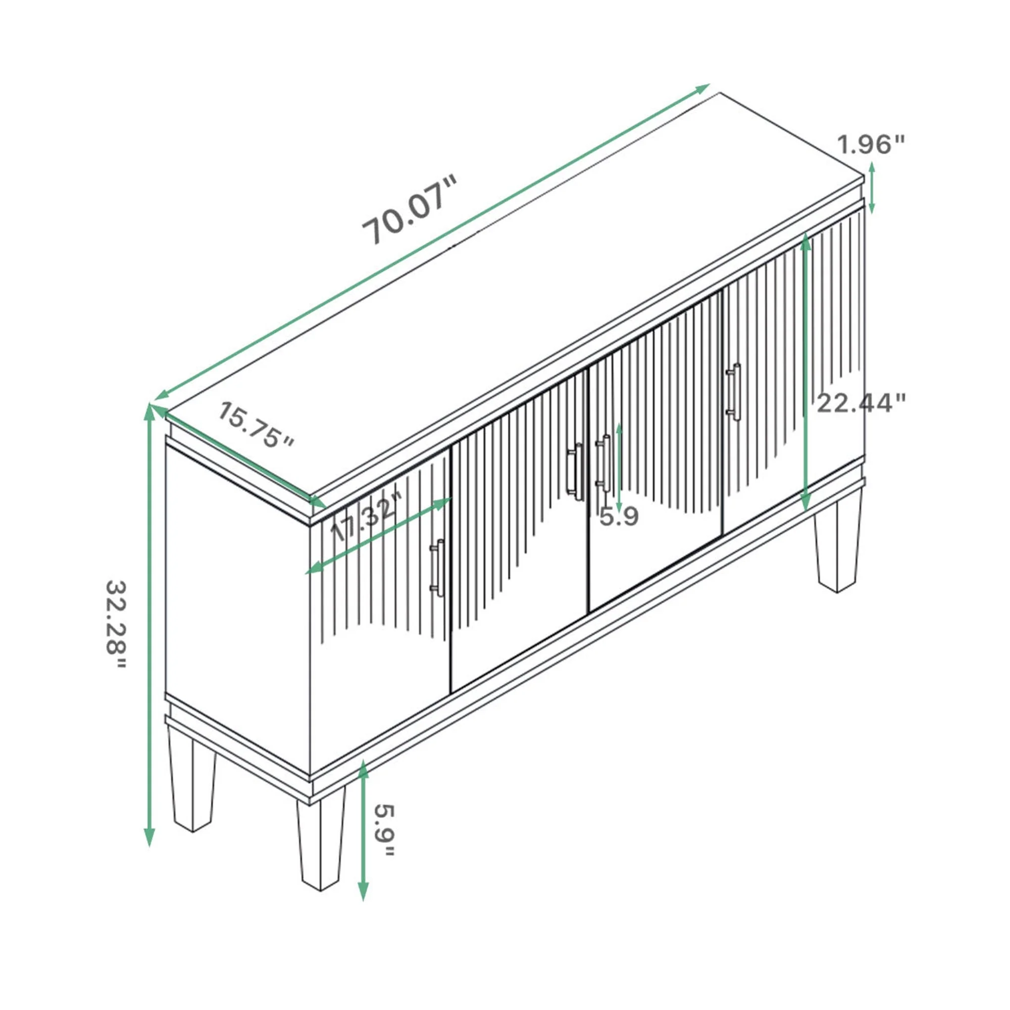 Champagne 4-Door Cabinet with Adjustable Shelves - Image 3