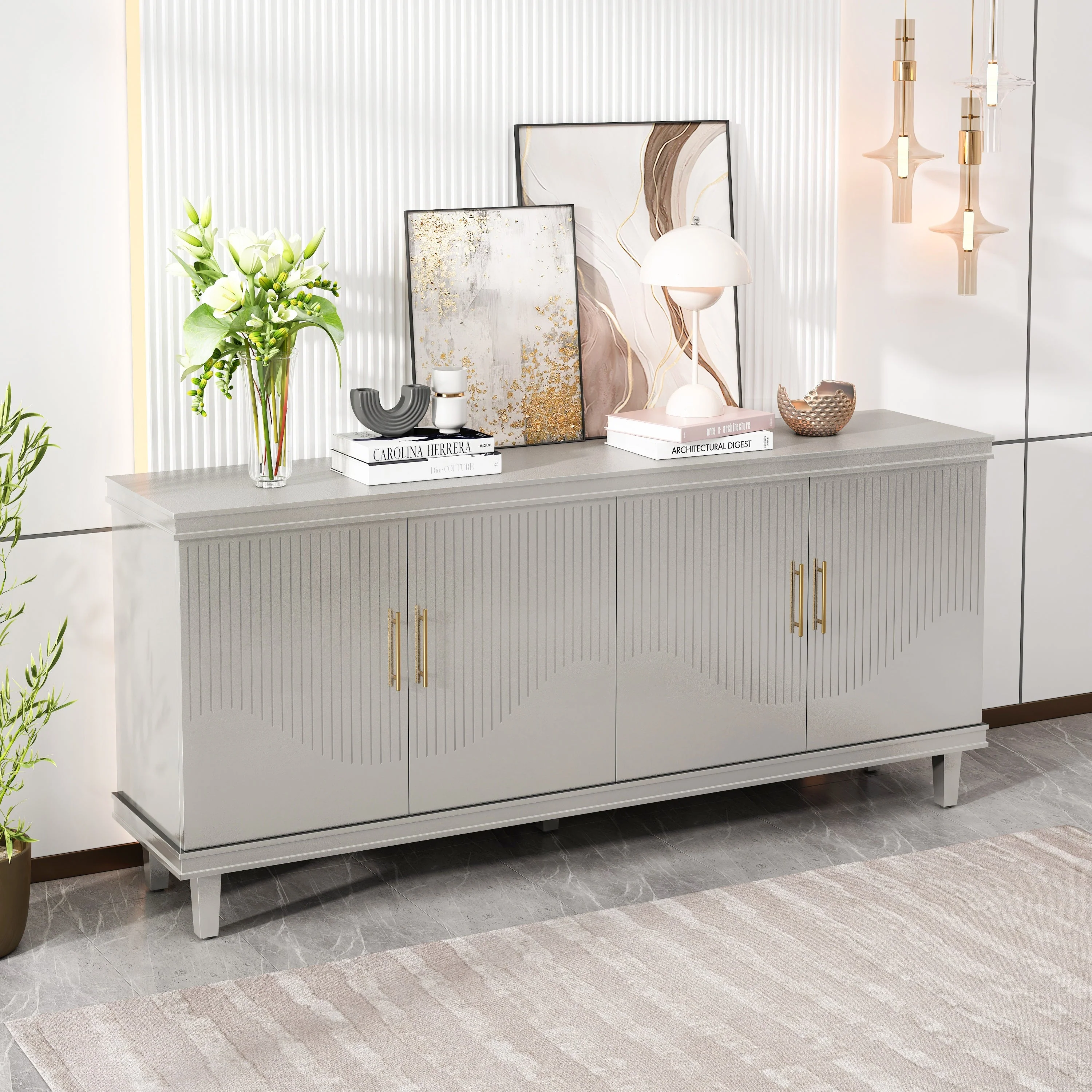 Champagne 4-Door Cabinet with Adjustable Shelves - Image 4